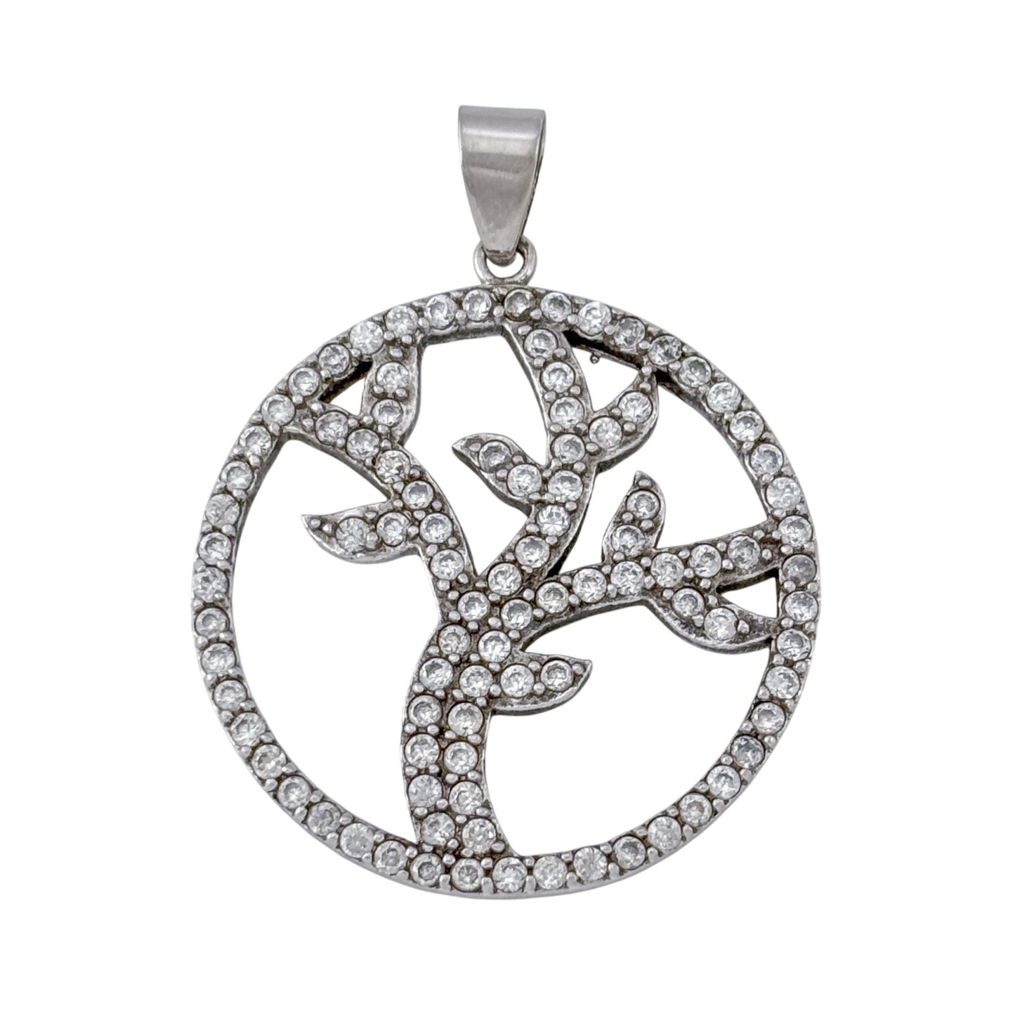 Vintage Sterling Silver 925 Cubic Zirconia Tree of Life Pendant