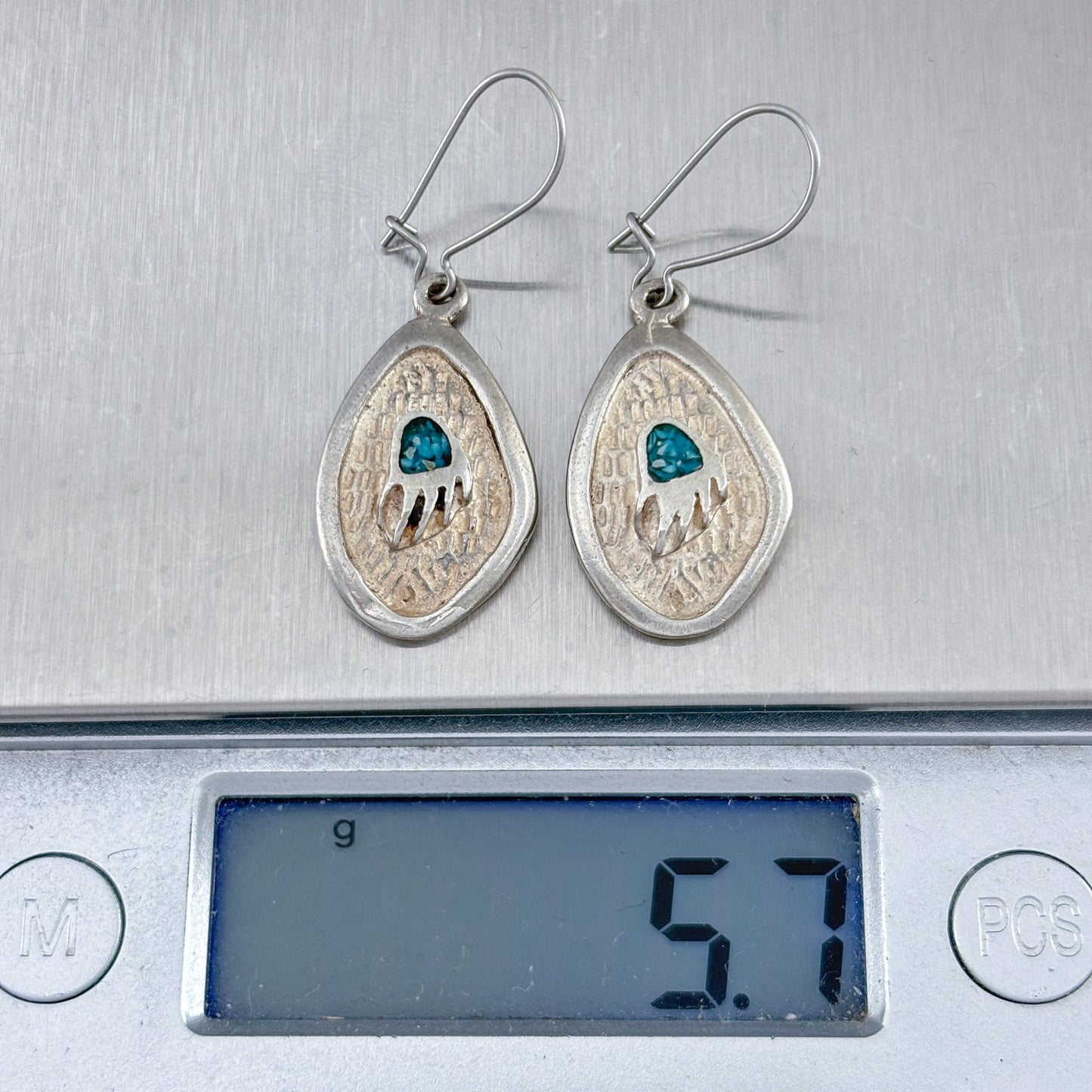 Vintage Sterling Silver 925 Turquoise Bear Dangle Earrings