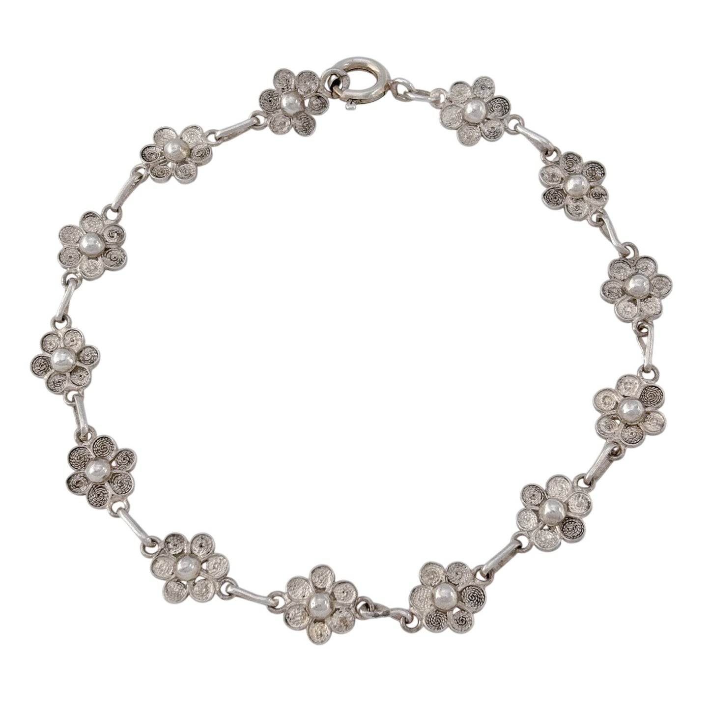 Vintage Sterling Silver 925 Flower Bracelet 7.5"