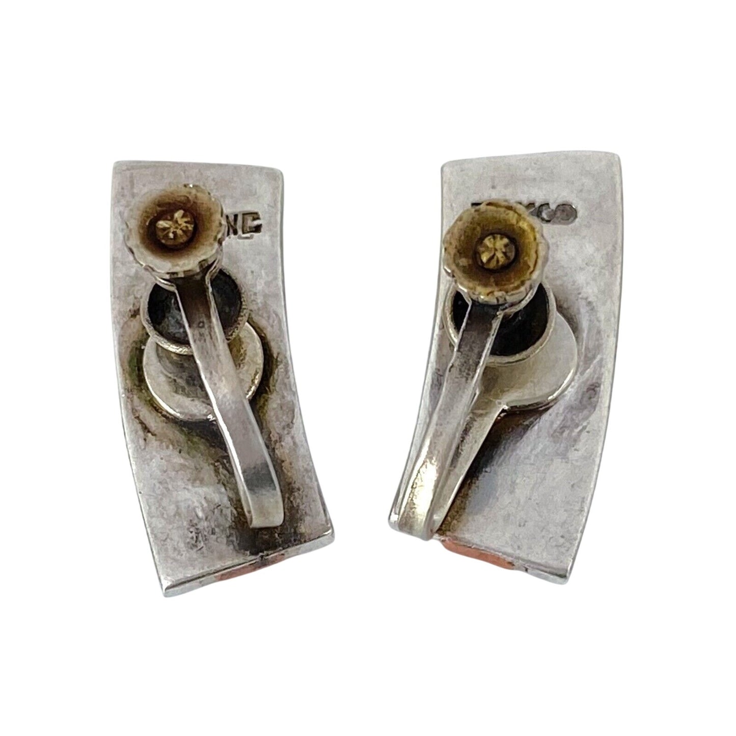 Vintage Sterling Silver 925 Copper Tri Panel Screw Back Earrings