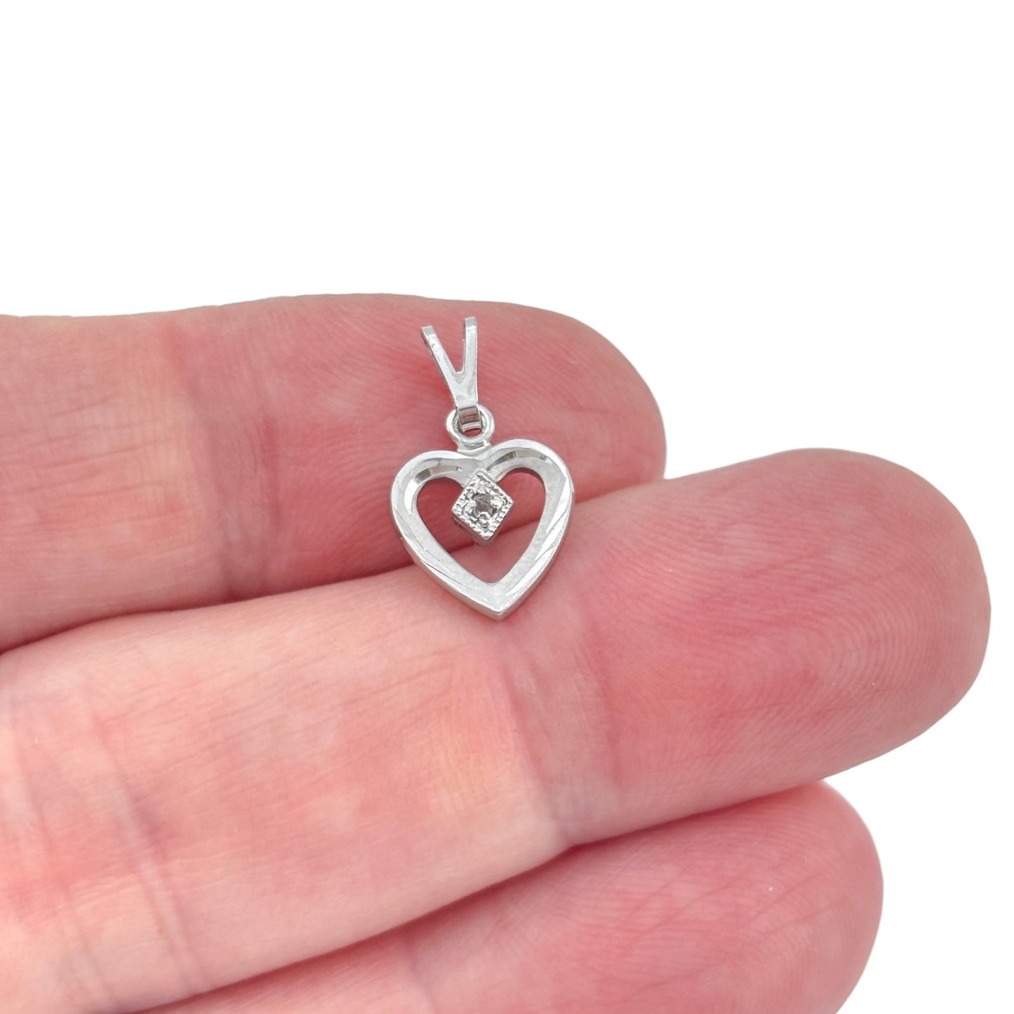 Vintage Sterling Silver 925 Diamond Heart Pendant
