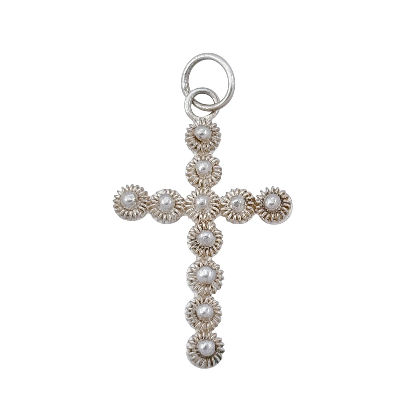 Vintage Sterling Silver 925 Flower Button Cross Pendant