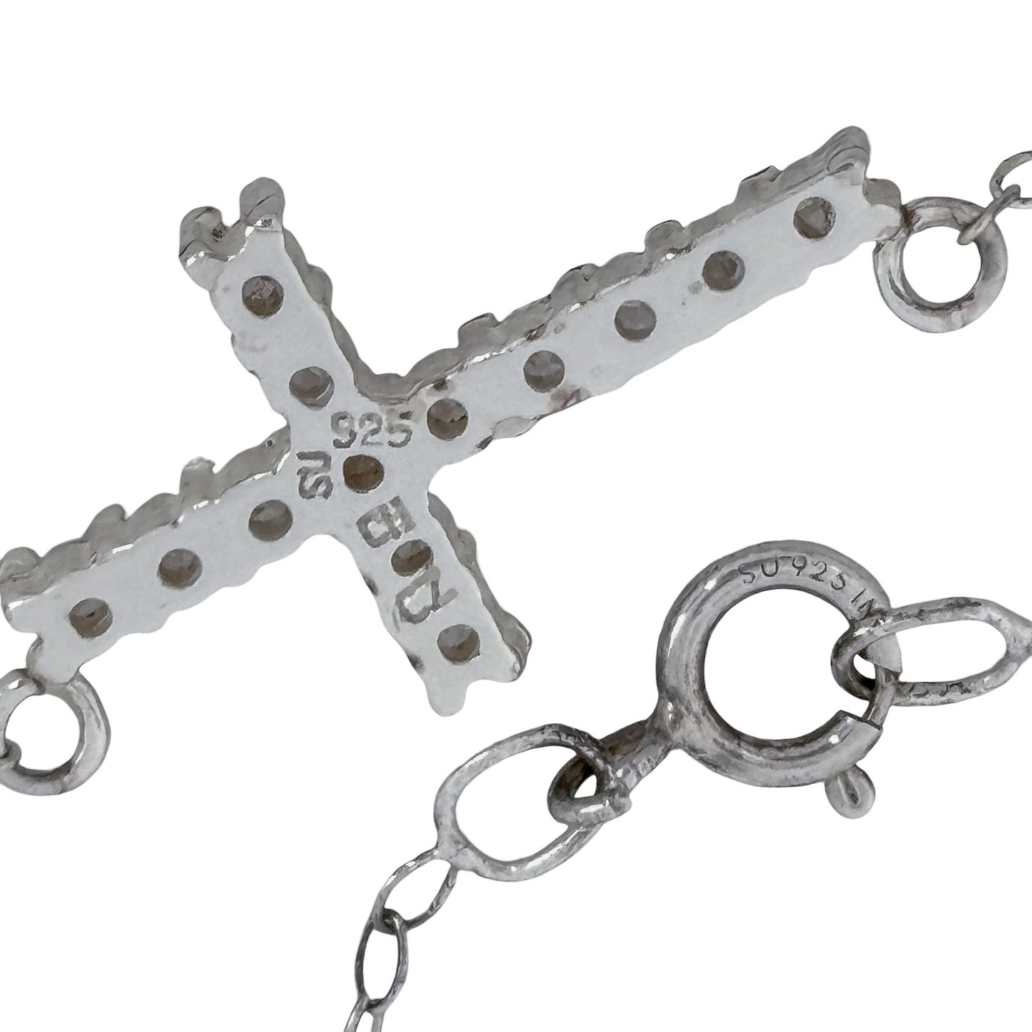 Vintage Sterling Silver 925 Cubic Zirconia Cross Necklace 18"
