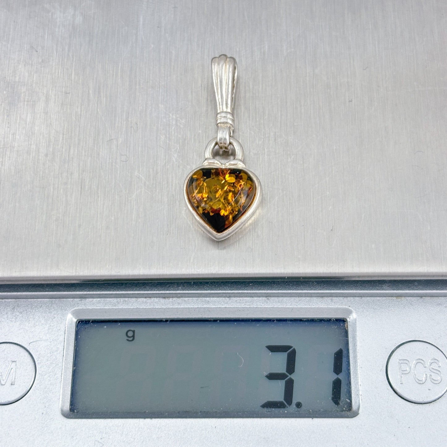 Vintage Sterling Silver 925 Amber Heart Pendant