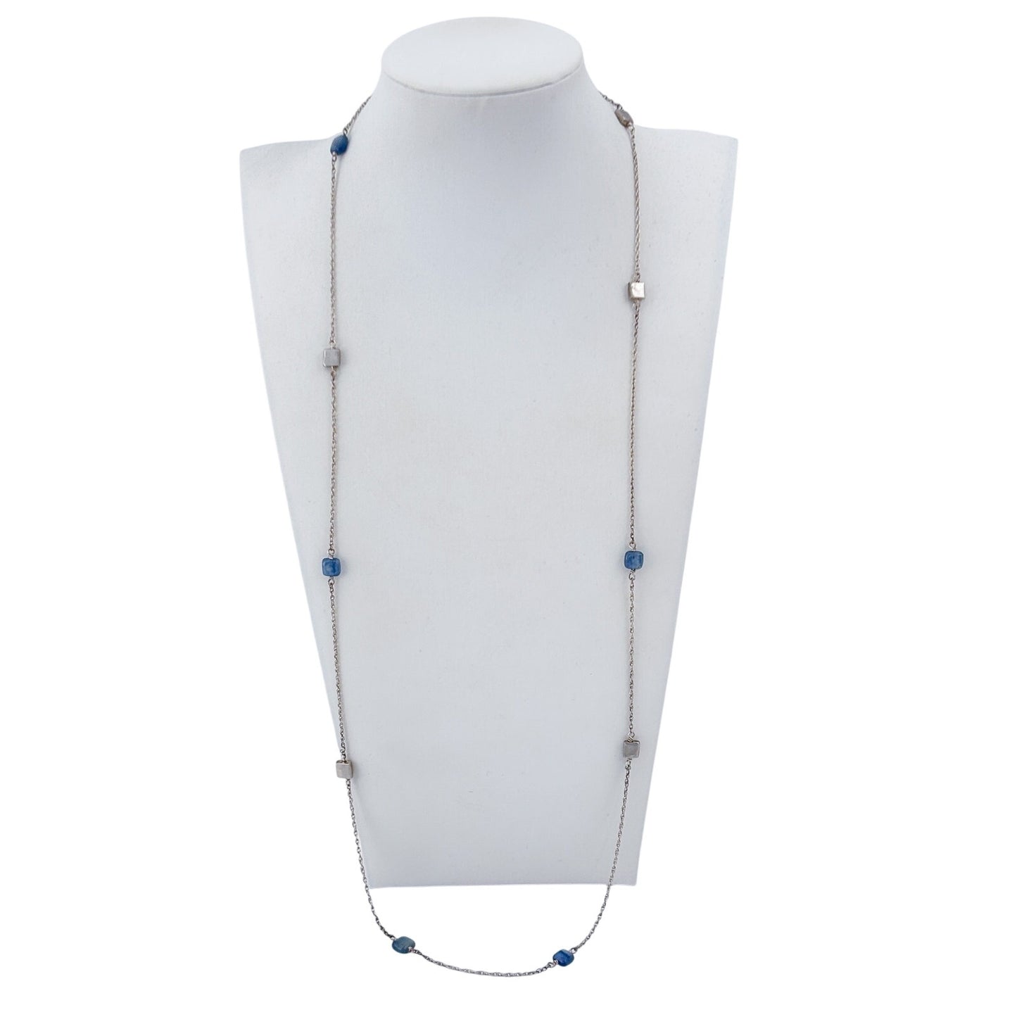 Vintage Sterling Silver 925 Blue Kyanite Station Necklace 30"