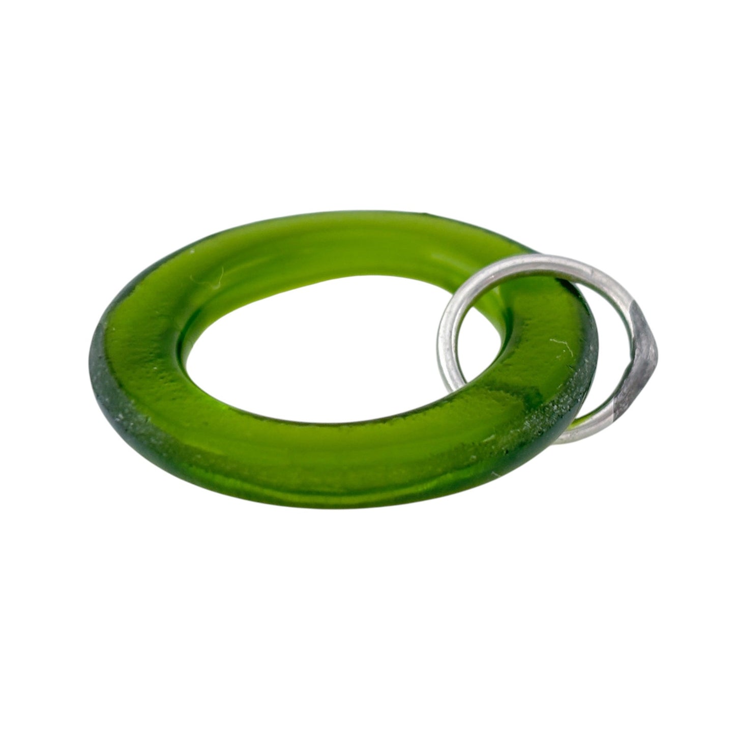 Vintage Green Plastic Ring Pendant with Silver Tone Bail