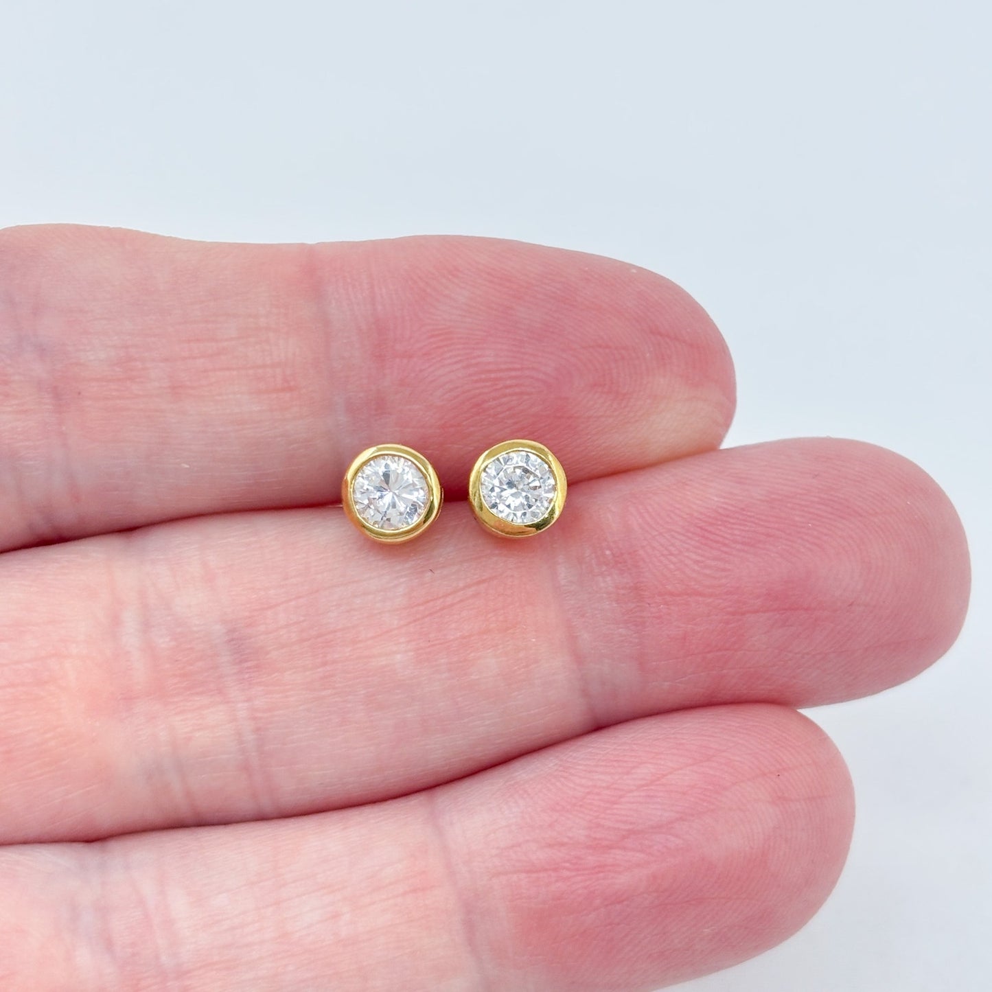 Vintage Gold-Tone Sterling Silver 925 Bezel Set Cubic Zirconia Stud Earrings