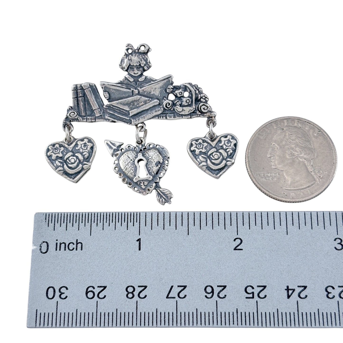 Vintage Sterling Silver 925 Mary Engelbreit Reading Brooch