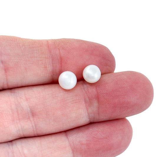 Vintage Sterling Silver 925 White Imitation Pearl Stud Earrings