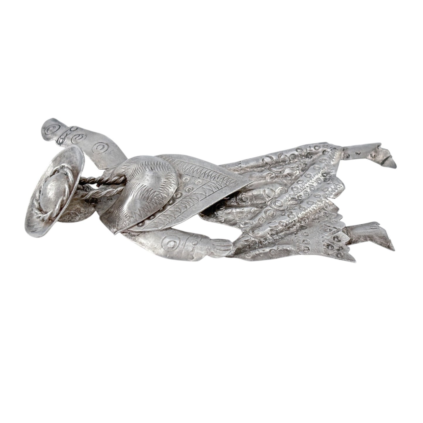 Vintage Peru Sterling Silver 925 Indigenous Woman Dancer Brooch
