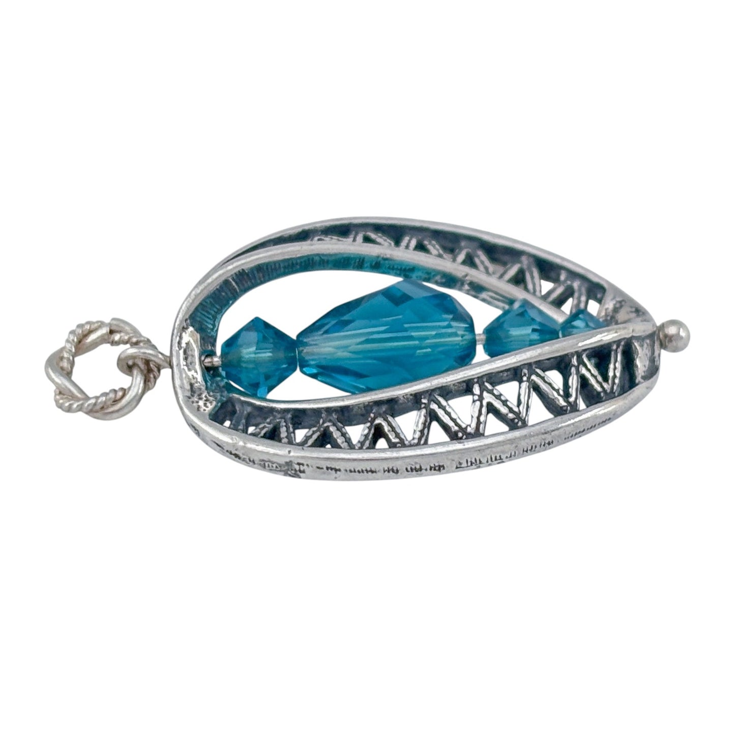 Vintage Sterling Silver 925 Blue Crystal Pendant