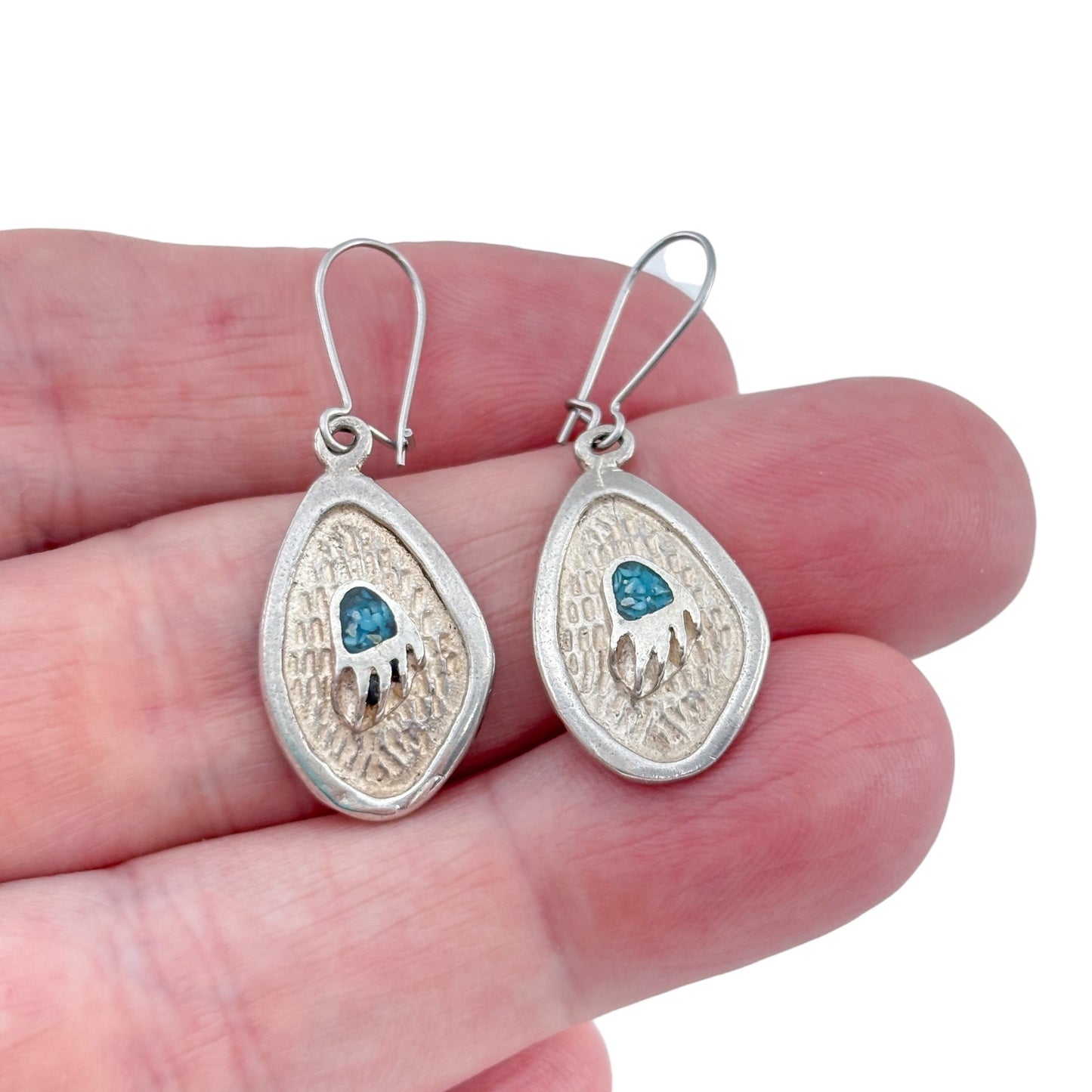 Vintage Sterling Silver 925 Turquoise Bear Dangle Earrings
