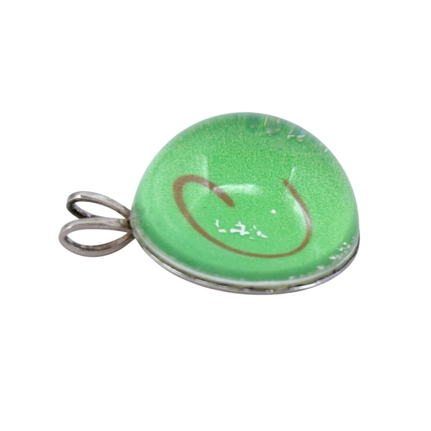 Vintage Silver-Tone Green Glass Monogram "C" Pendant