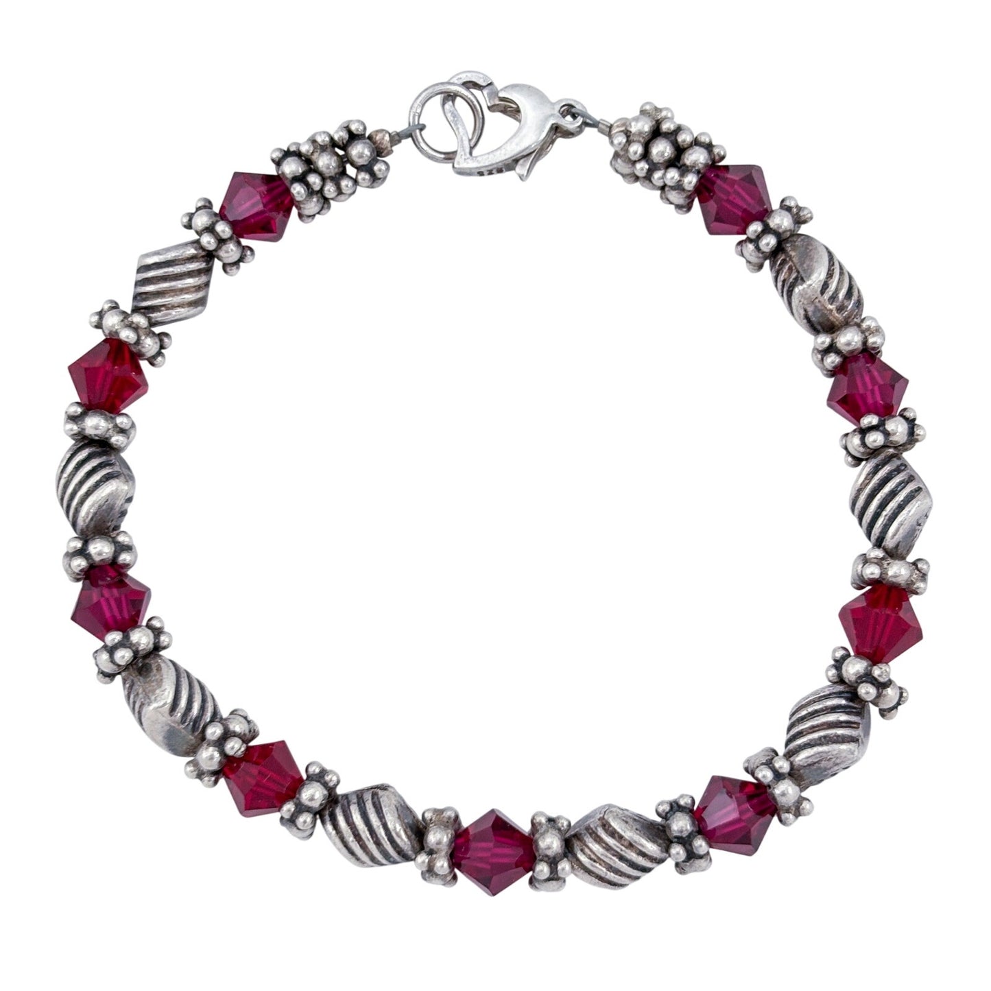 Vintage Sterling Silver 925 Red Crystal Bracelet 7"