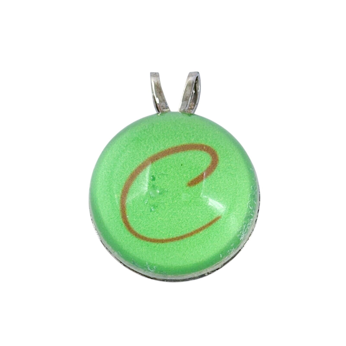 Vintage Silver-Tone Green Glass Monogram "C" Pendant