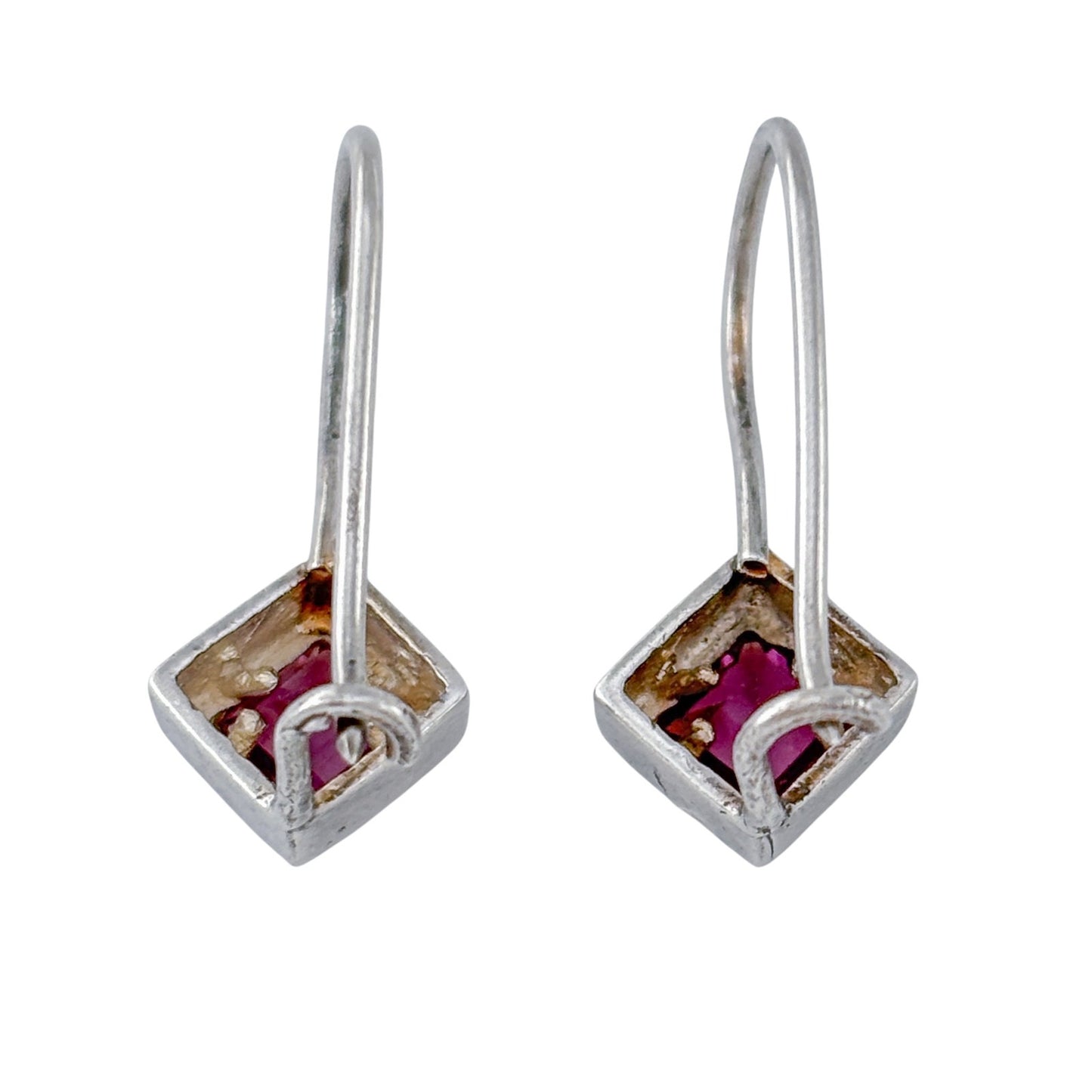 Vintage Sterling Silver 925 Purple Crystal Square Drop Earrings
