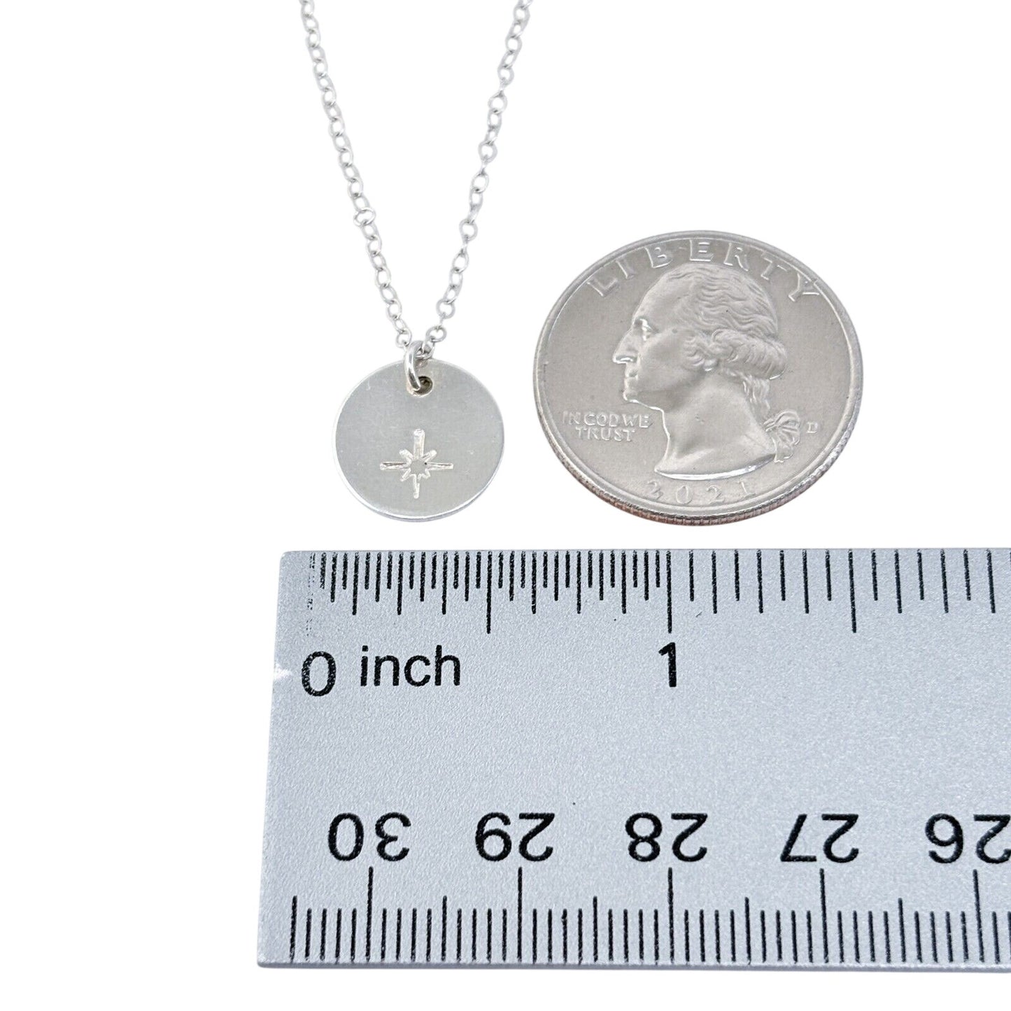 Vintage Sterling Silver 925 Disc Pendant Necklace 17.75"-19.25"