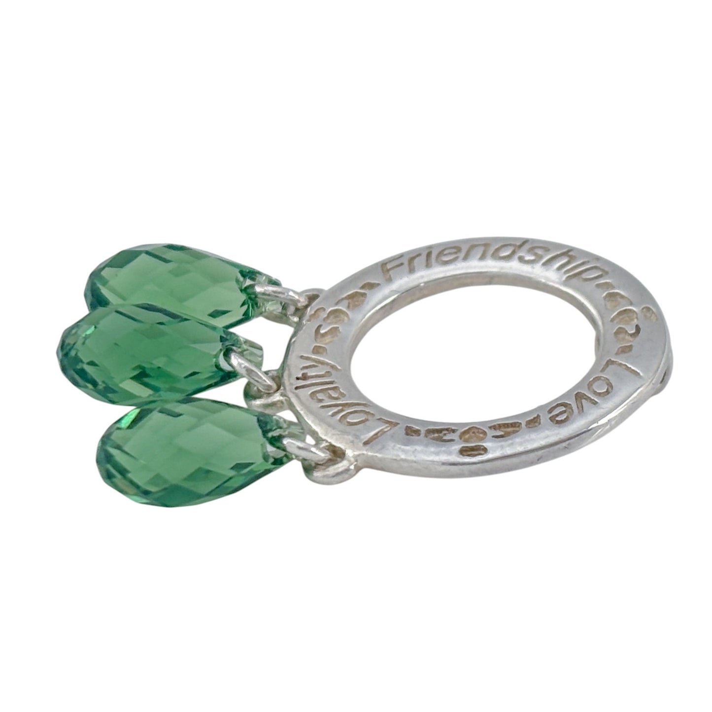 Vintage Sterling Silver 925 Green Crystal Friendship Loyalty Love Pendant