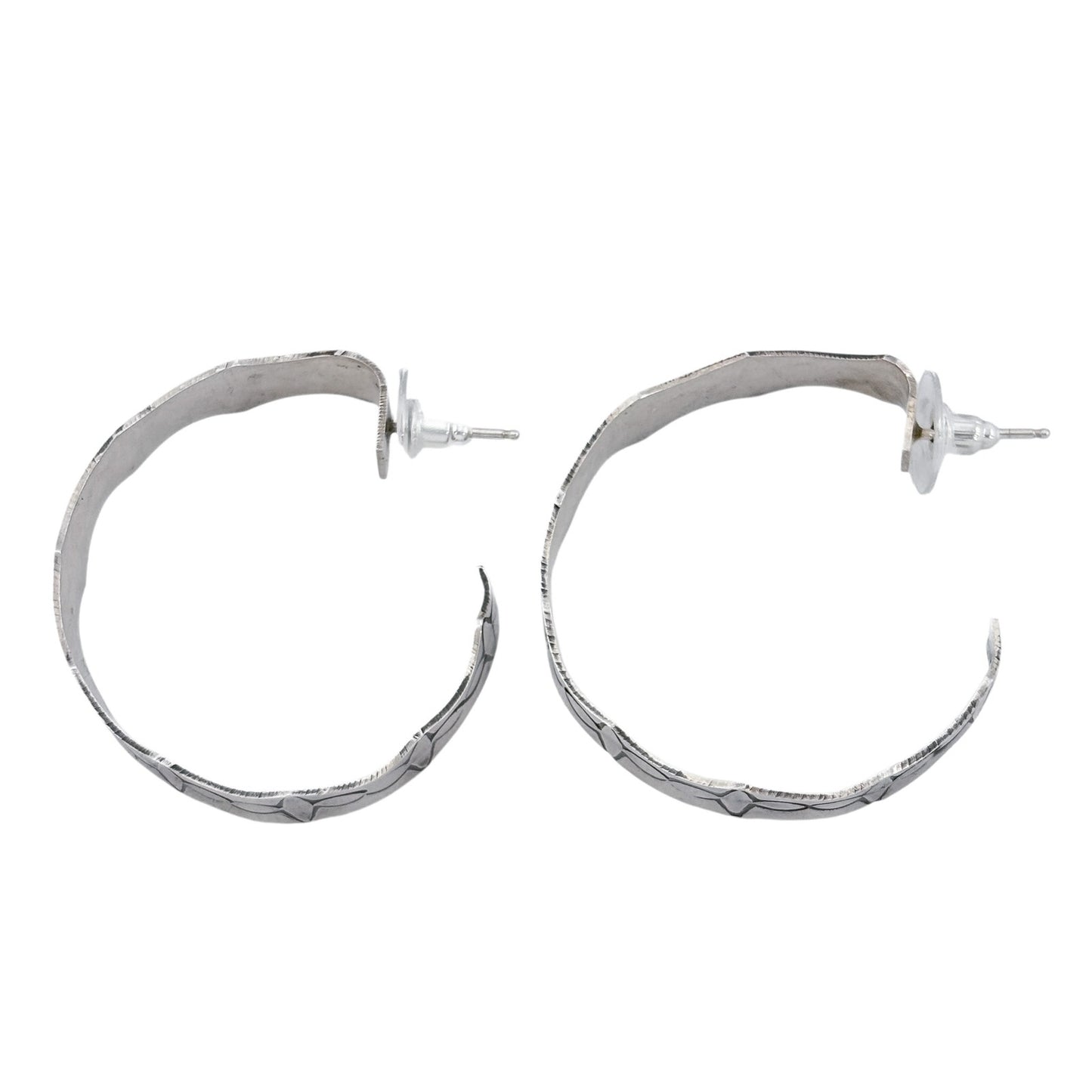 Vintage Sterling Silver 925 Hand Stamped Hoop Earrings
