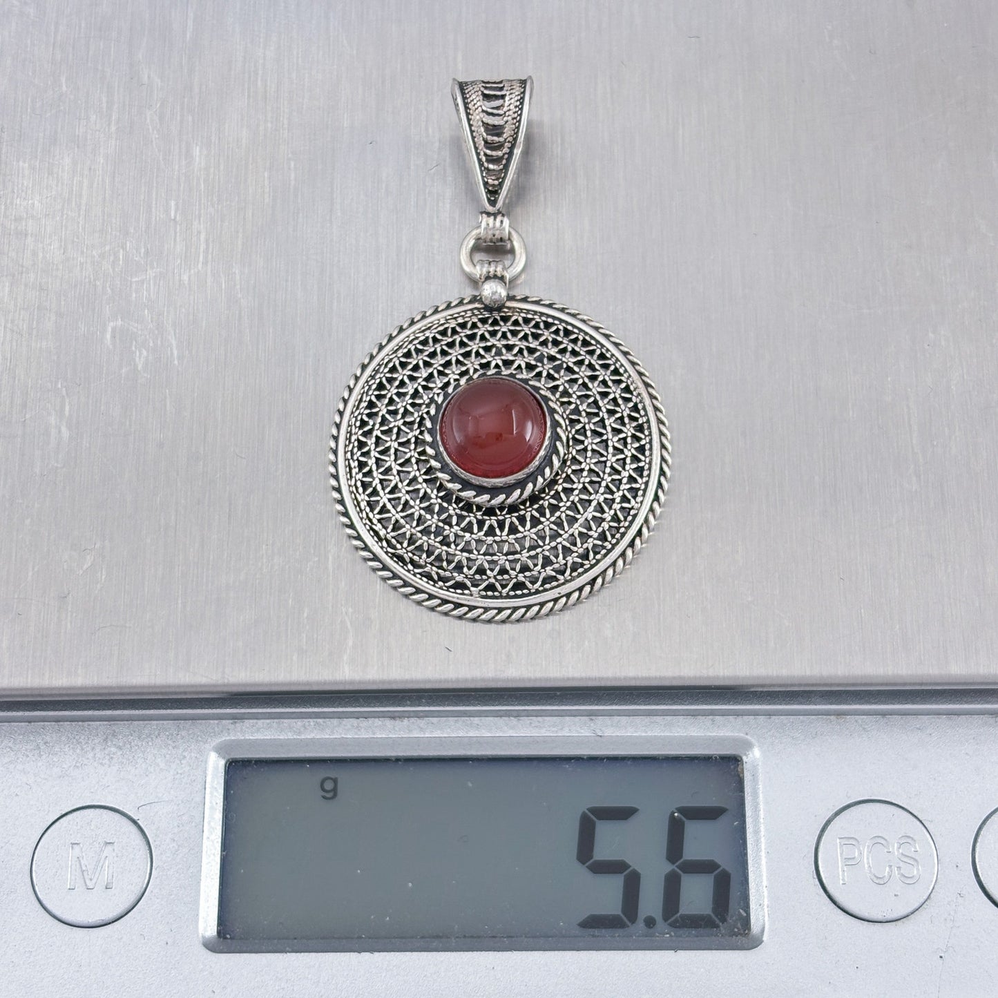 Vintage Sterling Silver 925 Carnelian Filigree Pendant