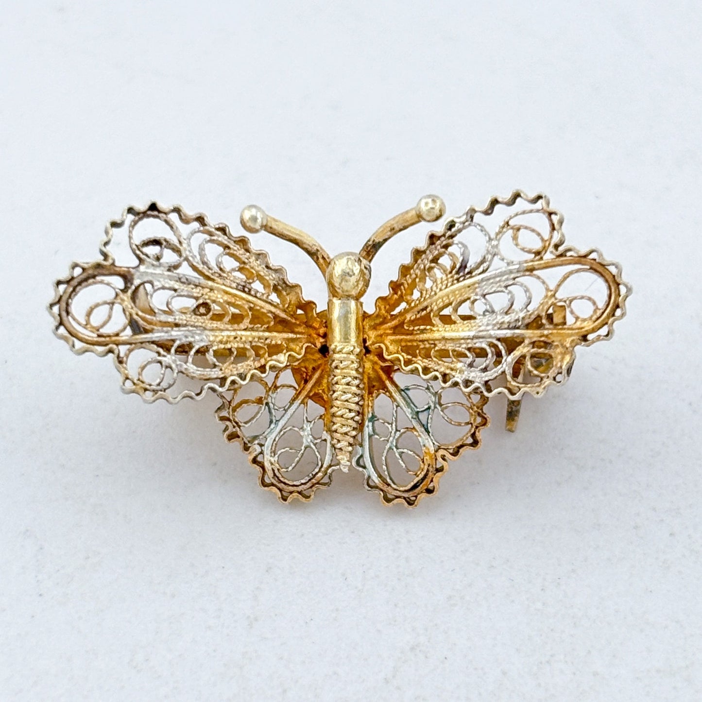 Vintage Sterling Silver 800 Gilt Filigree Butterfly Brooch