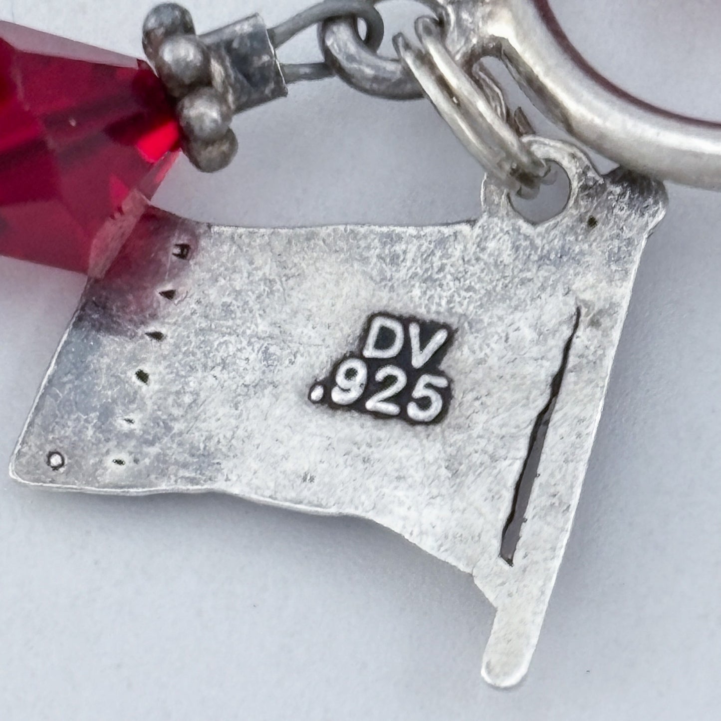 Vintage Sterling Silver 925 Patriotic Crystal Flag Charm Bracelet 7.5"
