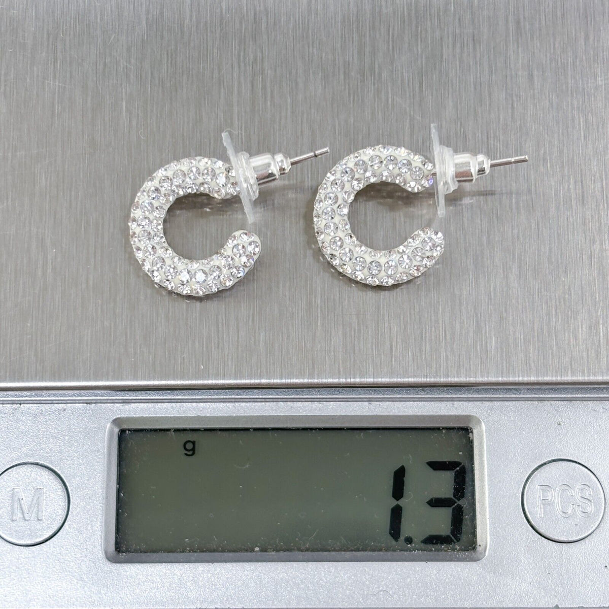 Vintage Sterling Silver 925 Rhinestone Pave Hoop Earrings