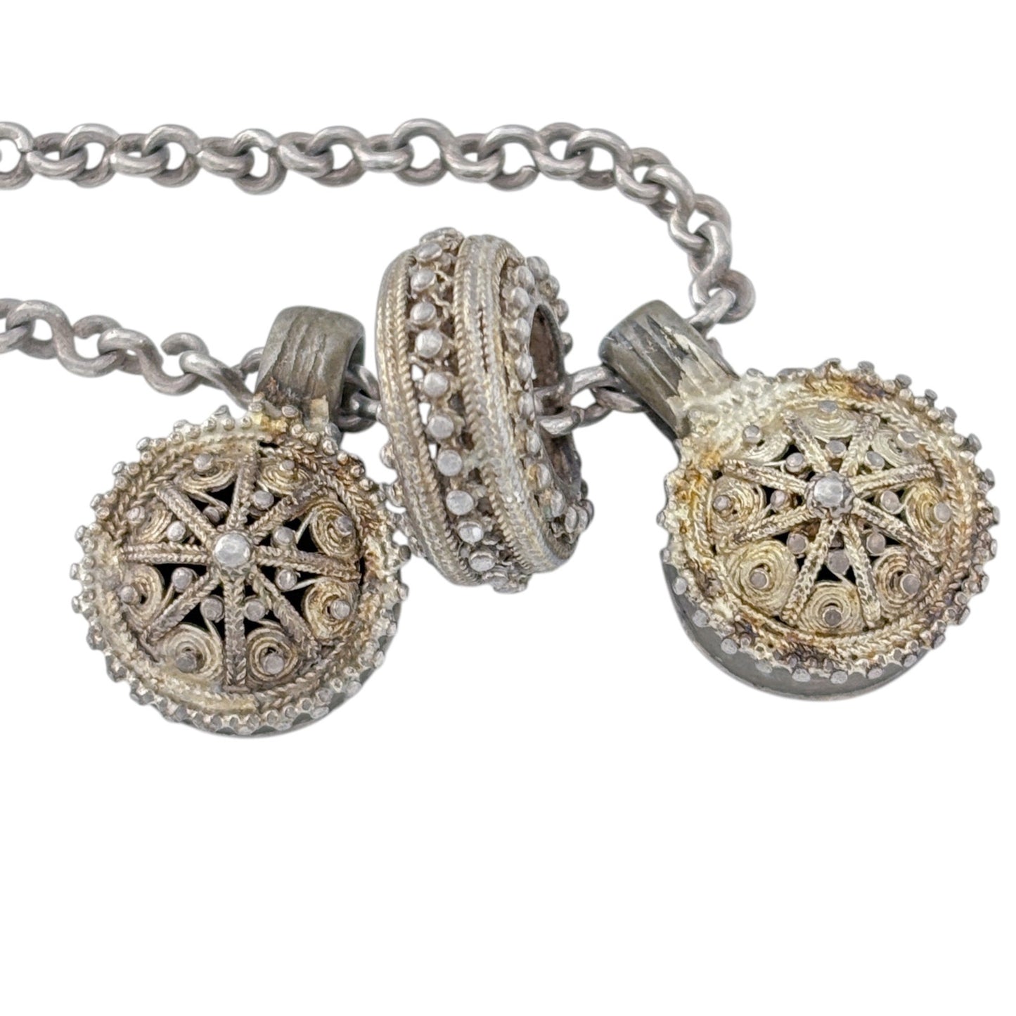 Vintage Sterling Silver 925 Filigree Ornament Necklace 24"