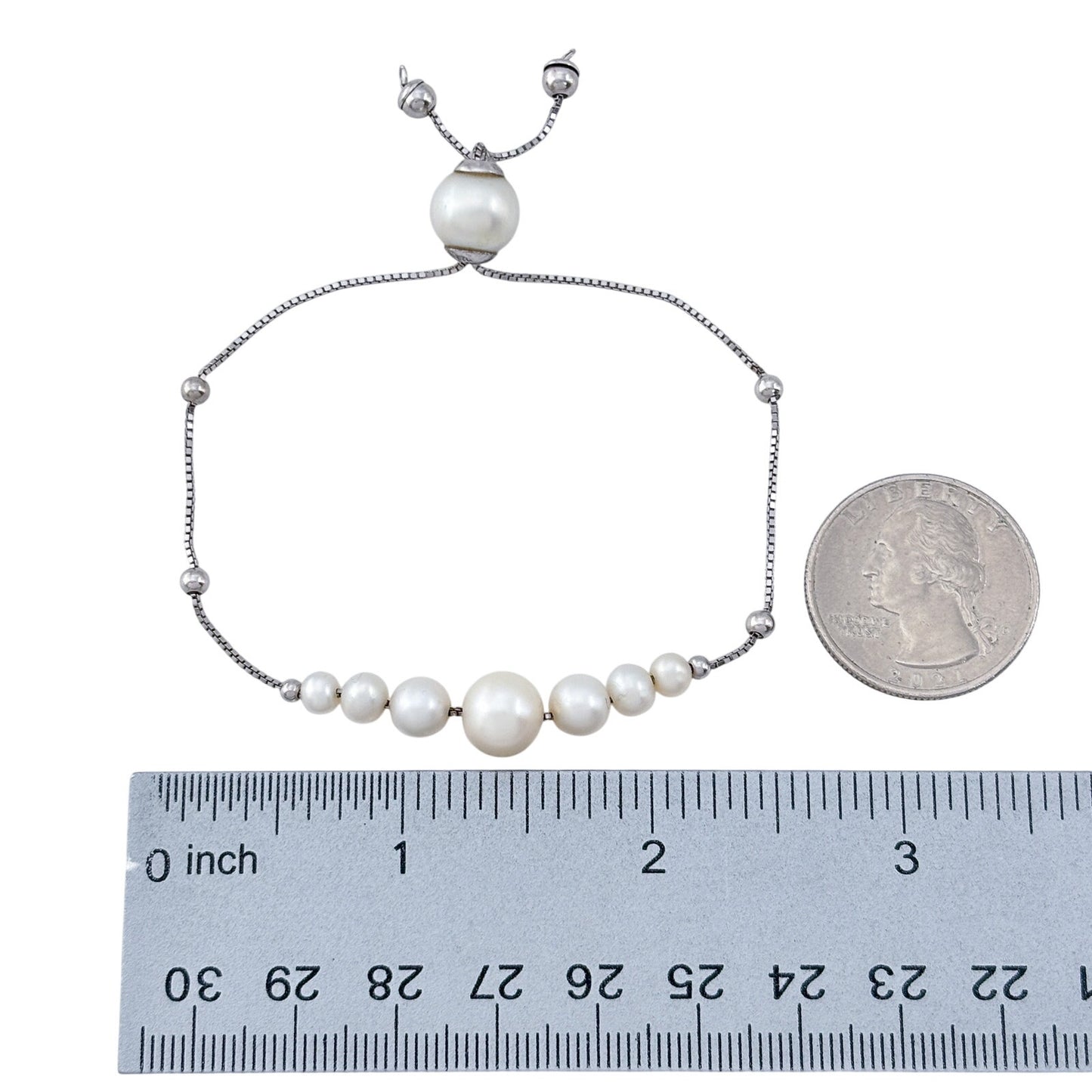 Vintage Sterling Silver 925 Pearl Adjustable Bracelet