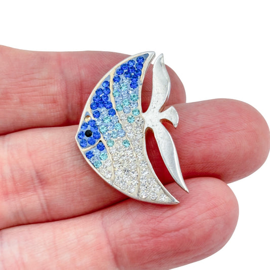 Vintage Sterling Silver 925 Blue Crystal Fish Pendant
