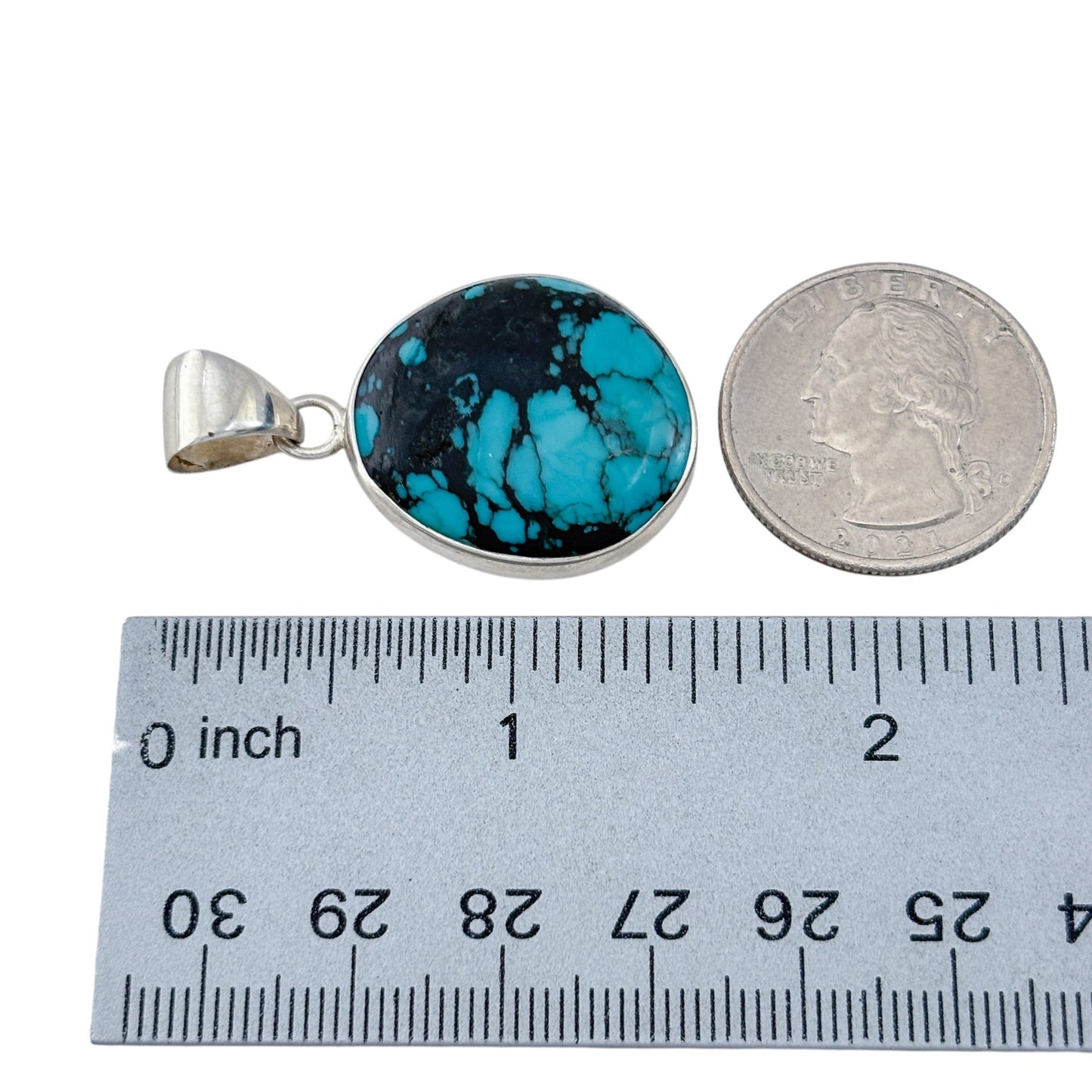Vintage Sterling Silver 925 Turquoise Oval Pendant