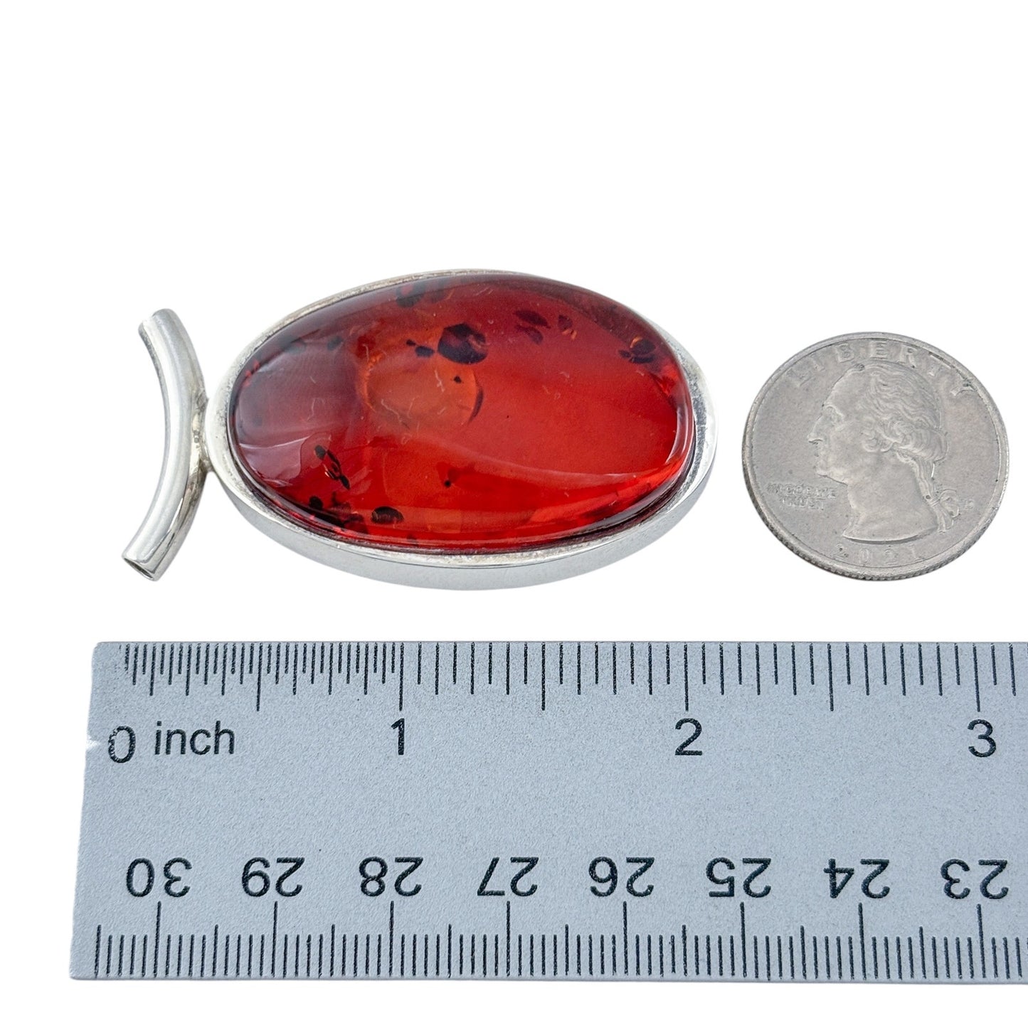 Vintage Sterling Silver 925 Amber Oval Pendant
