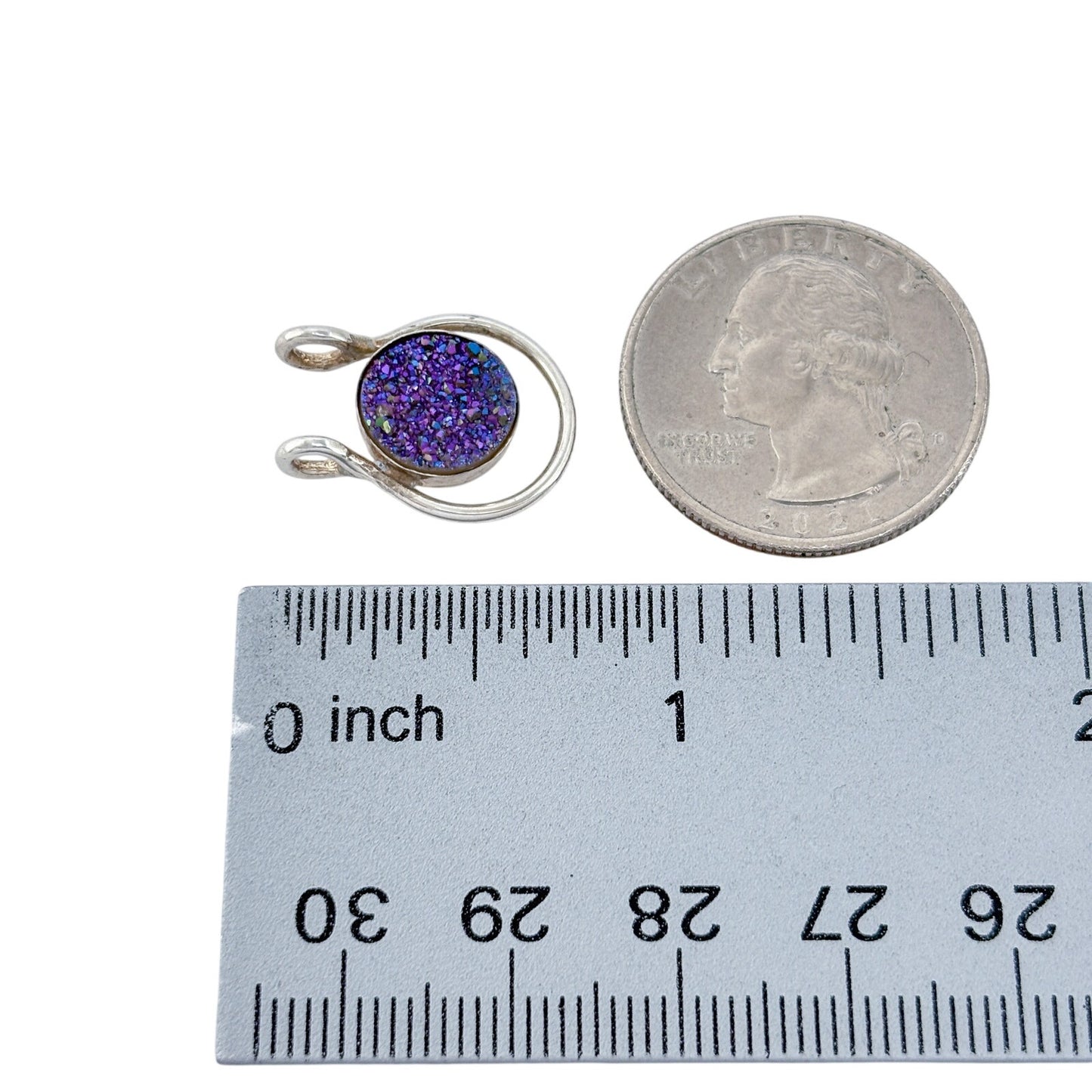 Vintage Sterling Silver 925 Purple Druzy Quartz Pendant