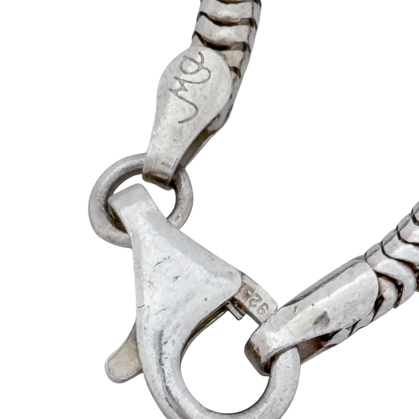 Estate Sterling Silver 925 3mm Snake Chain Charm Bracelet 7.5"