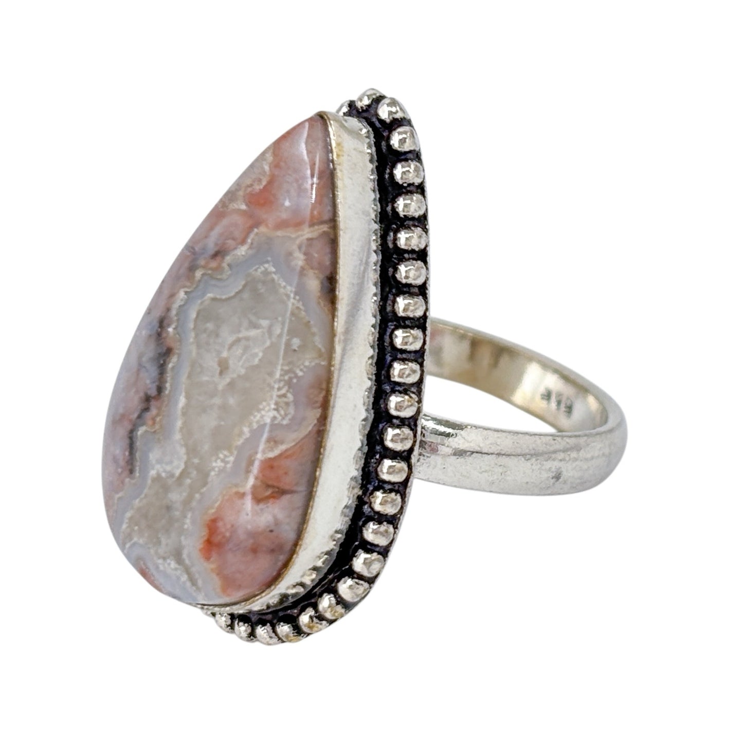Vintage Sterling Silver 925 Teardrop Agate Statement Ring | Size 7.5