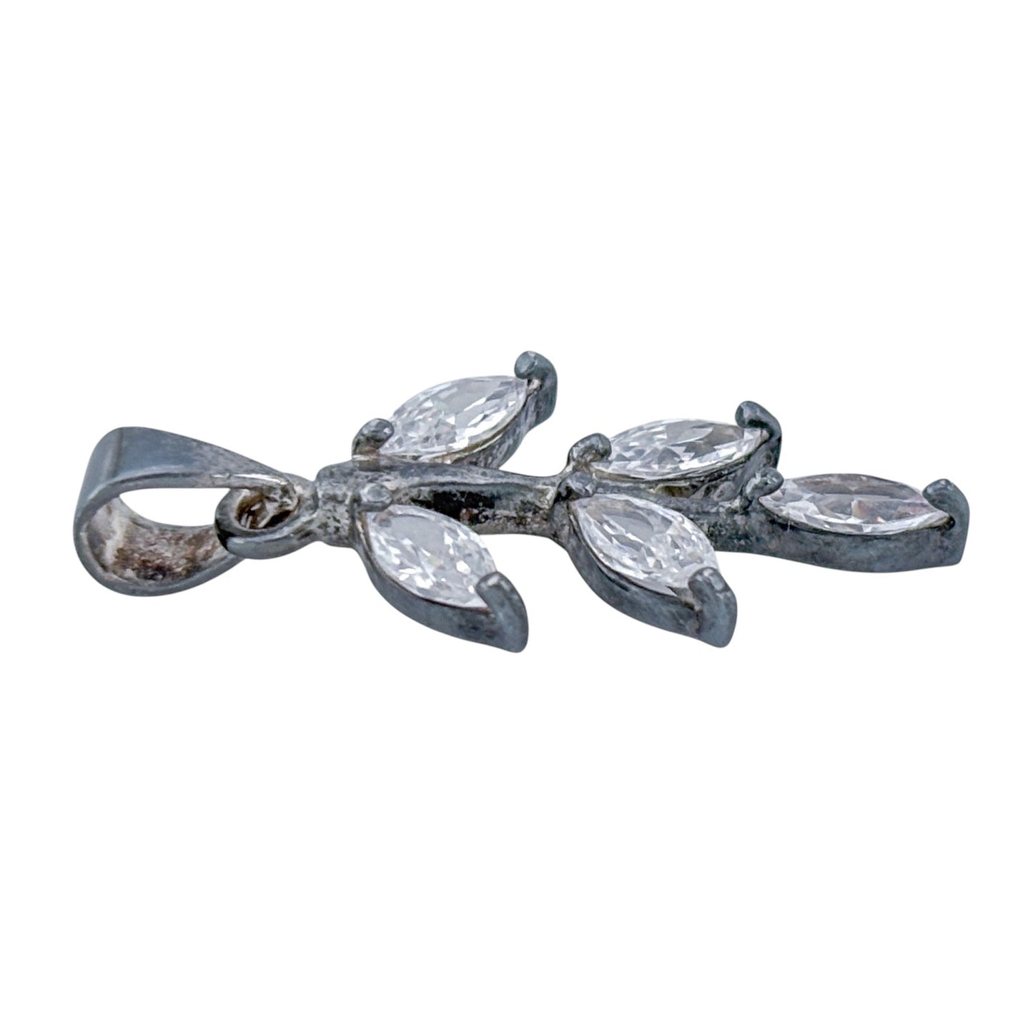 Vintage Sterling Silver 925 Cubic Zirconia Leaf Pendant