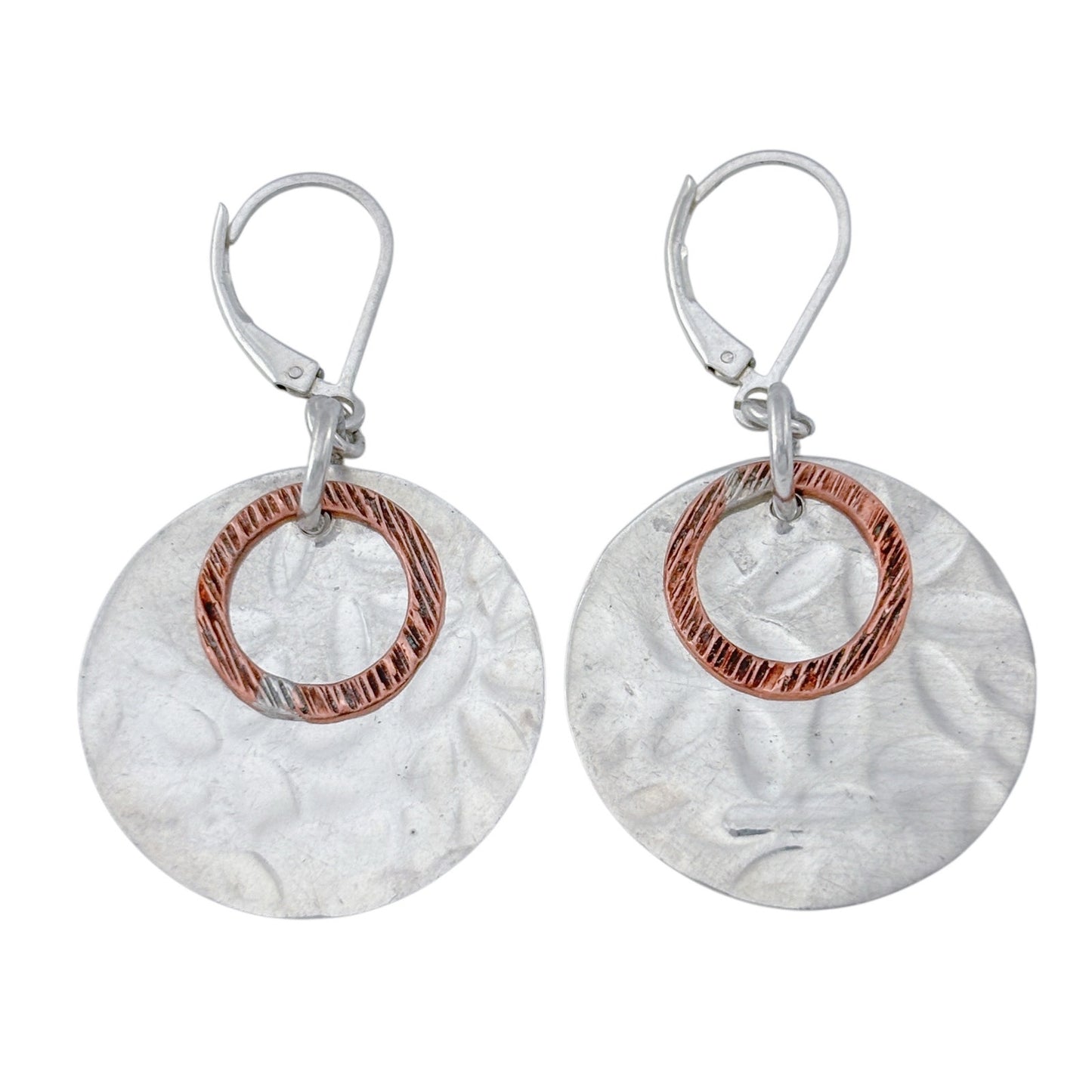 Vintage Mexico Sterling Silver 925 Copper Accent Disc Earrings