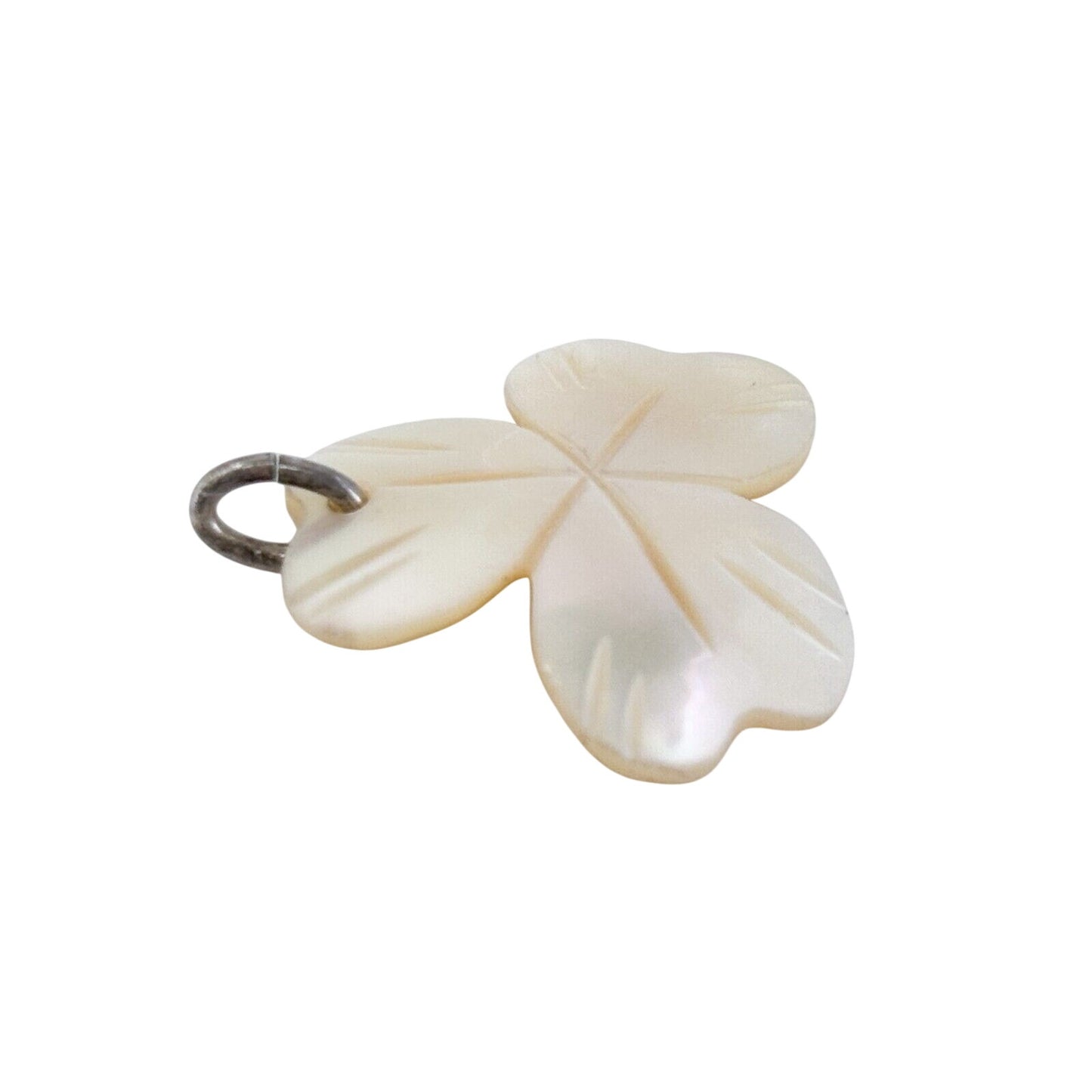 Silver-Tone Mother of Pearl Three-Leaf Clover Pendant