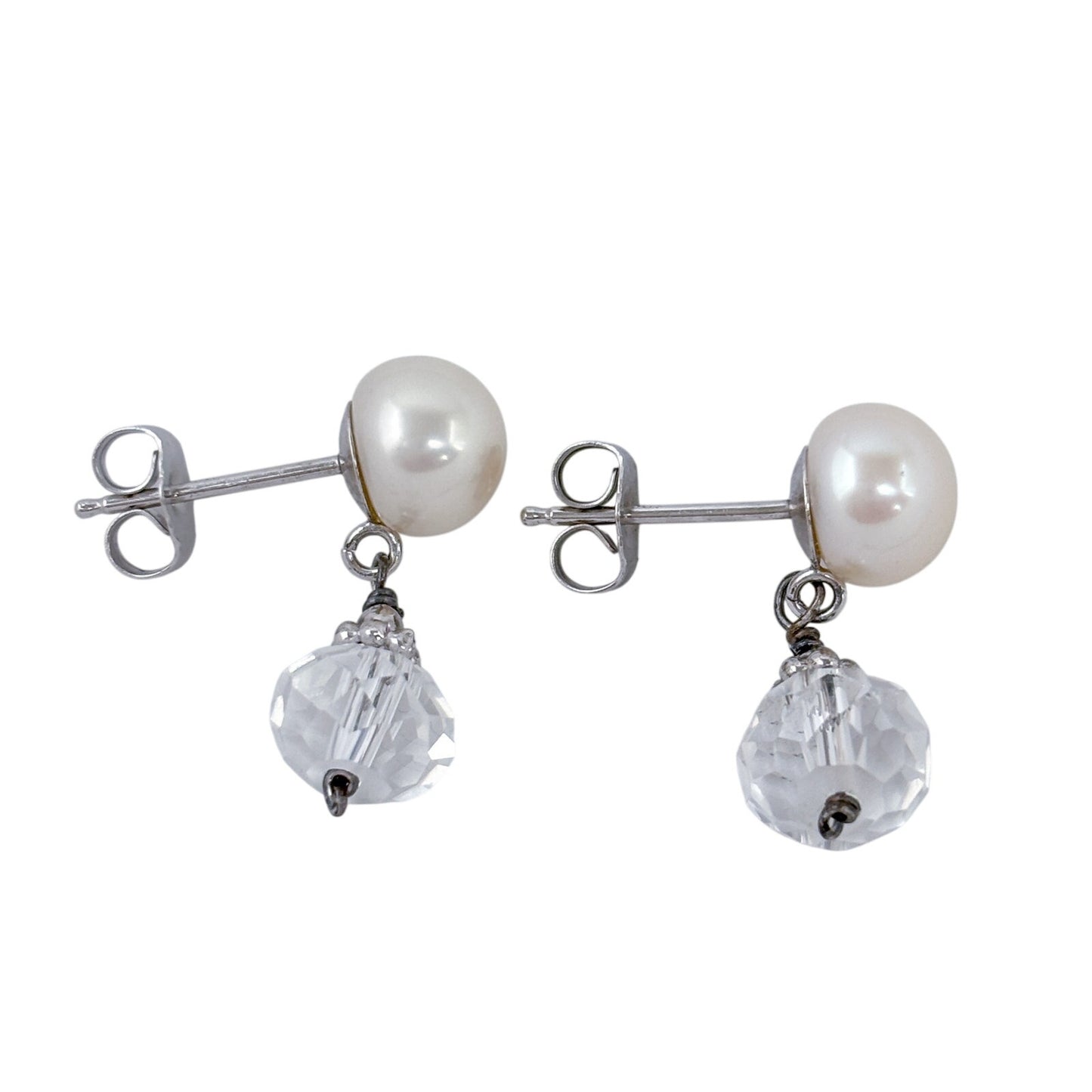 Vintage Sterling Silver 925 Pearl Crystal Drop Earrings