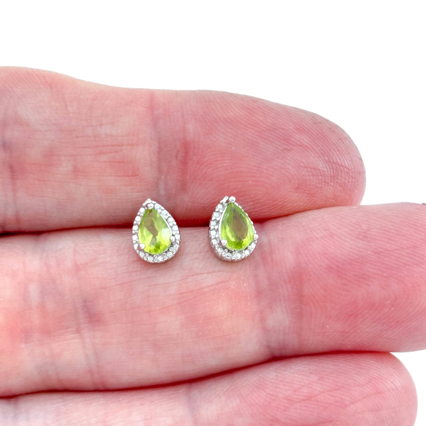 Vintage Sterling Silver 925 Peridot Teardrop Stud Earrings
