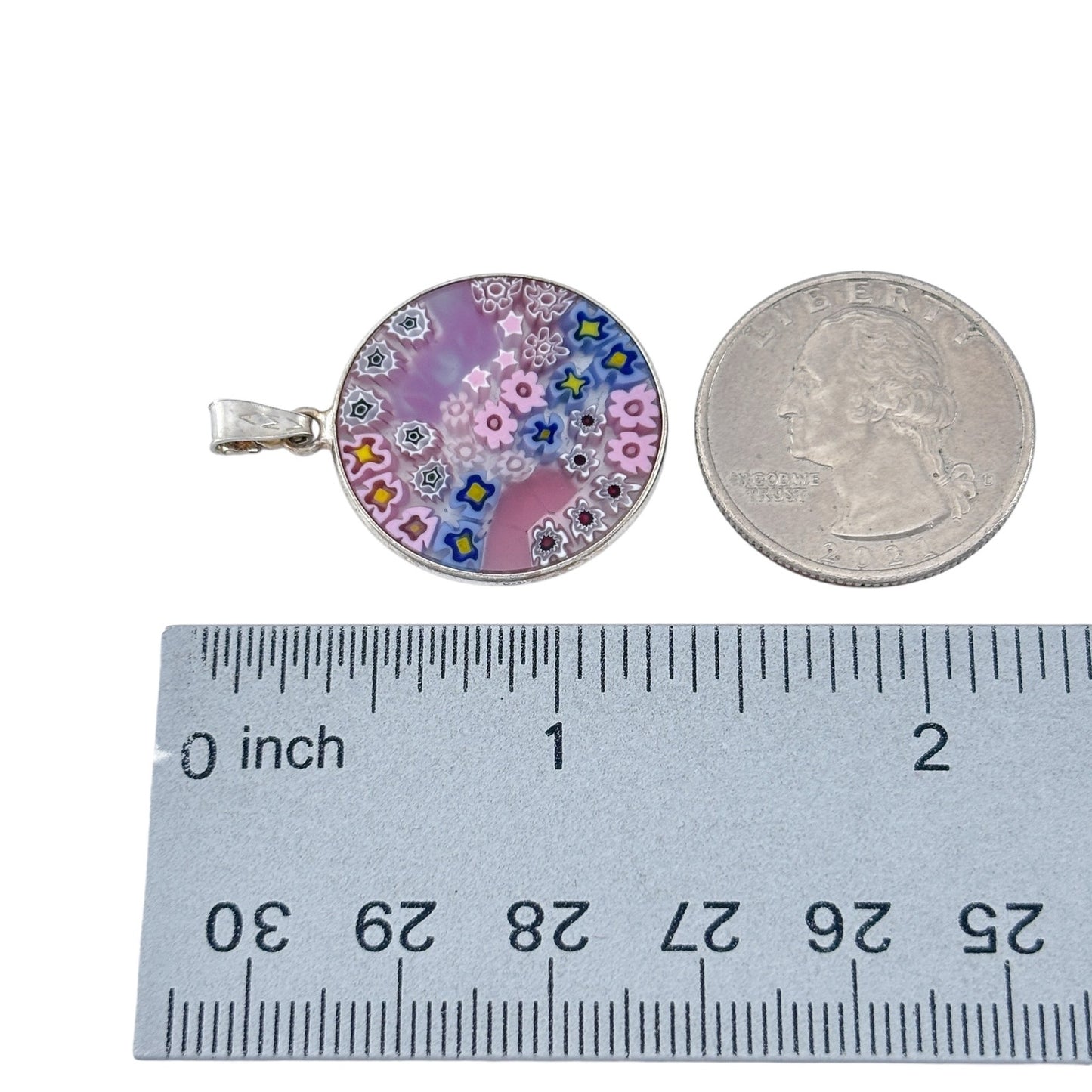Vintage Sterling Silver 925 Pink Millefiori Glass Pendant