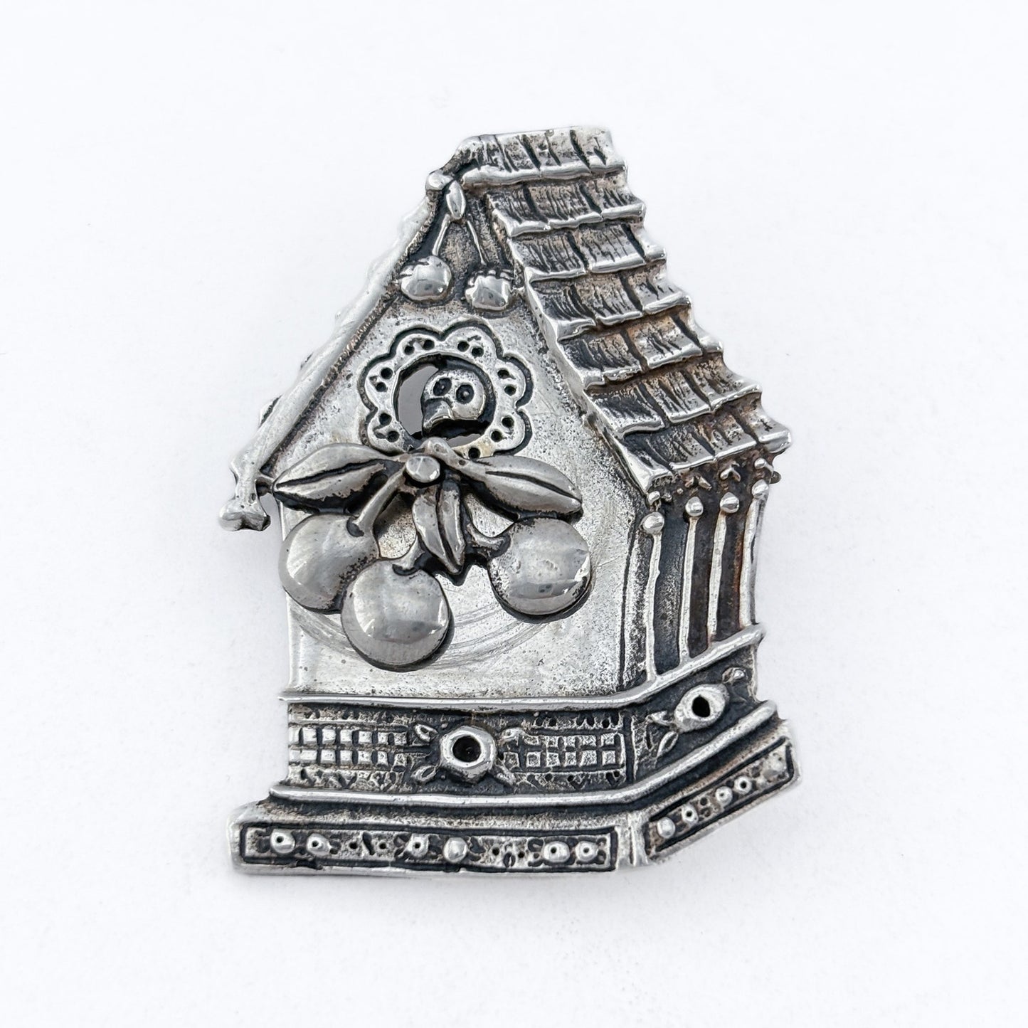 Vintage Mary Engelbreit MEINK Sterling Silver 925 Birdhouse Cherry Brooch