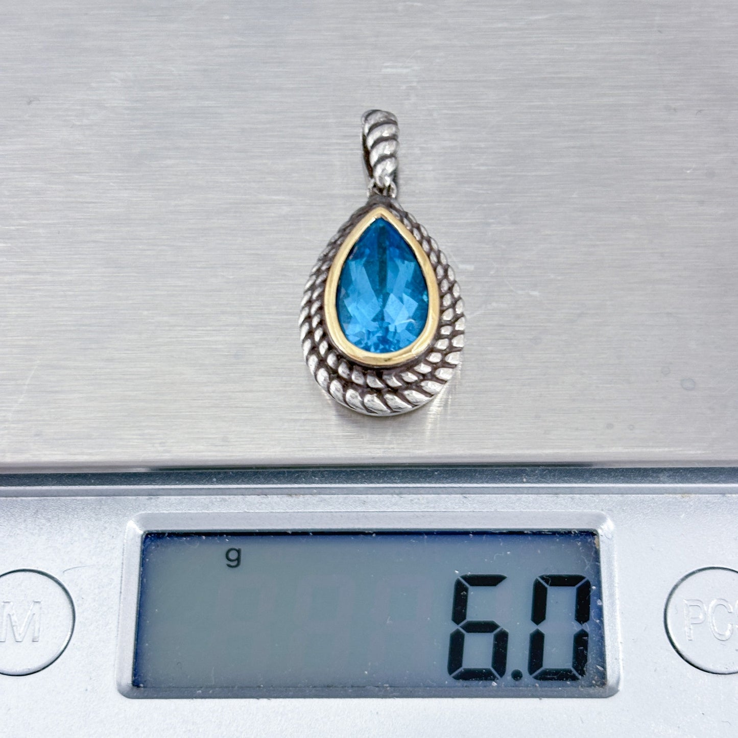 Vintage Sterling Silver 925 18K Blue Topaz Pendant