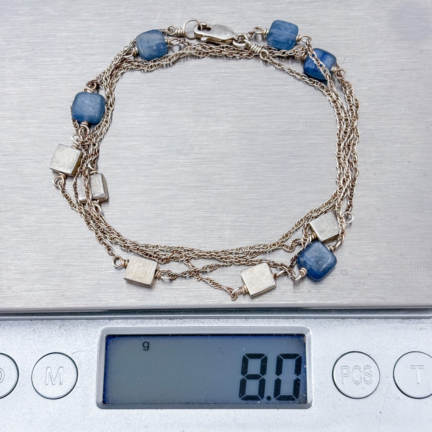 Vintage Sterling Silver 925 Blue Kyanite Station Necklace 30"