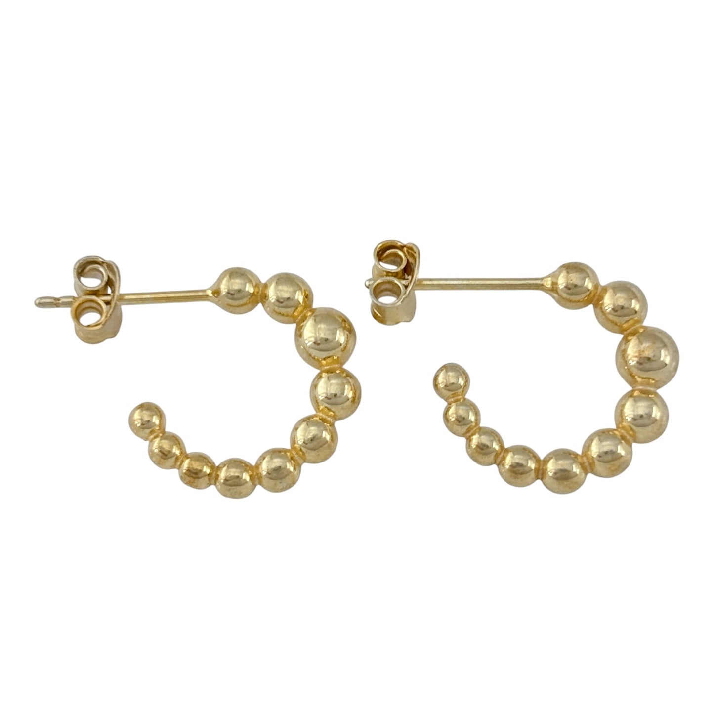 Vintage Gold-Tone Sterling Silver 925 Beaded Hoop Earrings