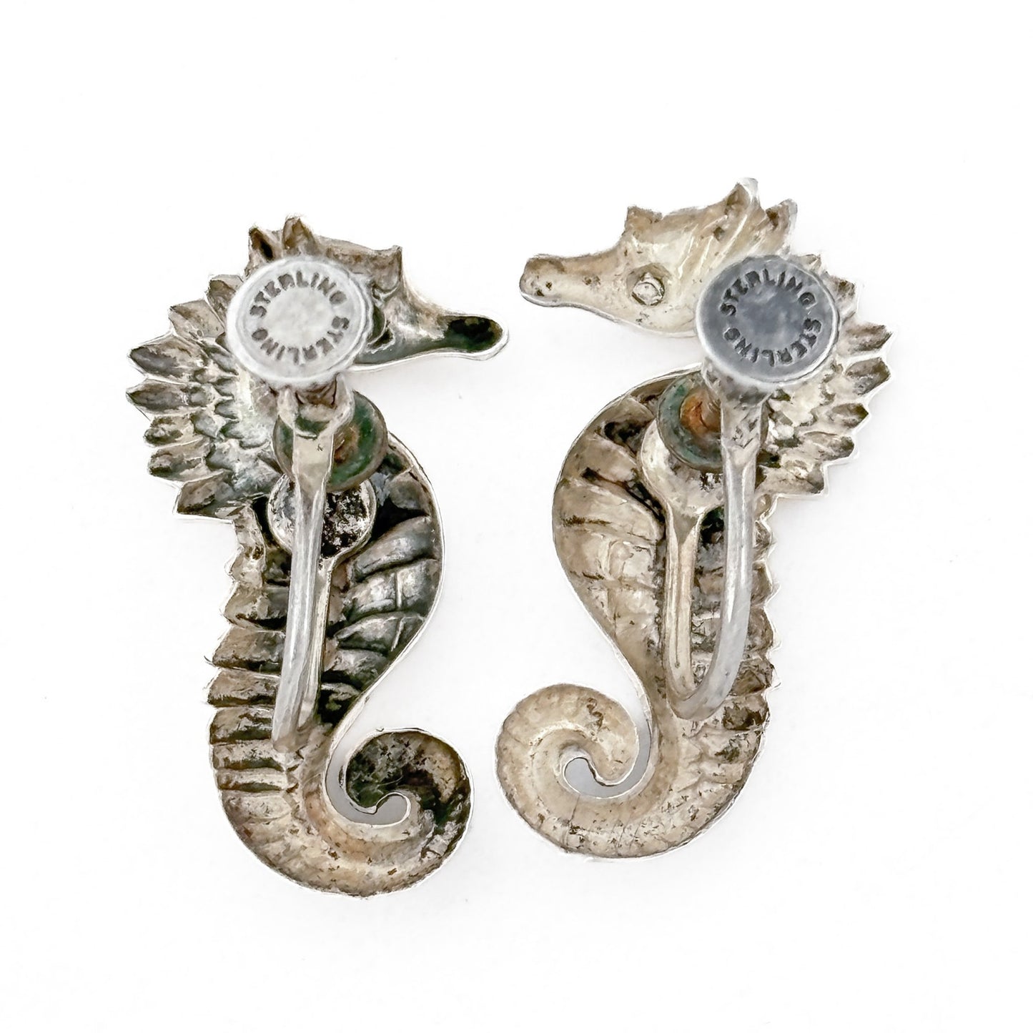 Vintage Sterling Silver 925 Seahorse Screwback Earrings
