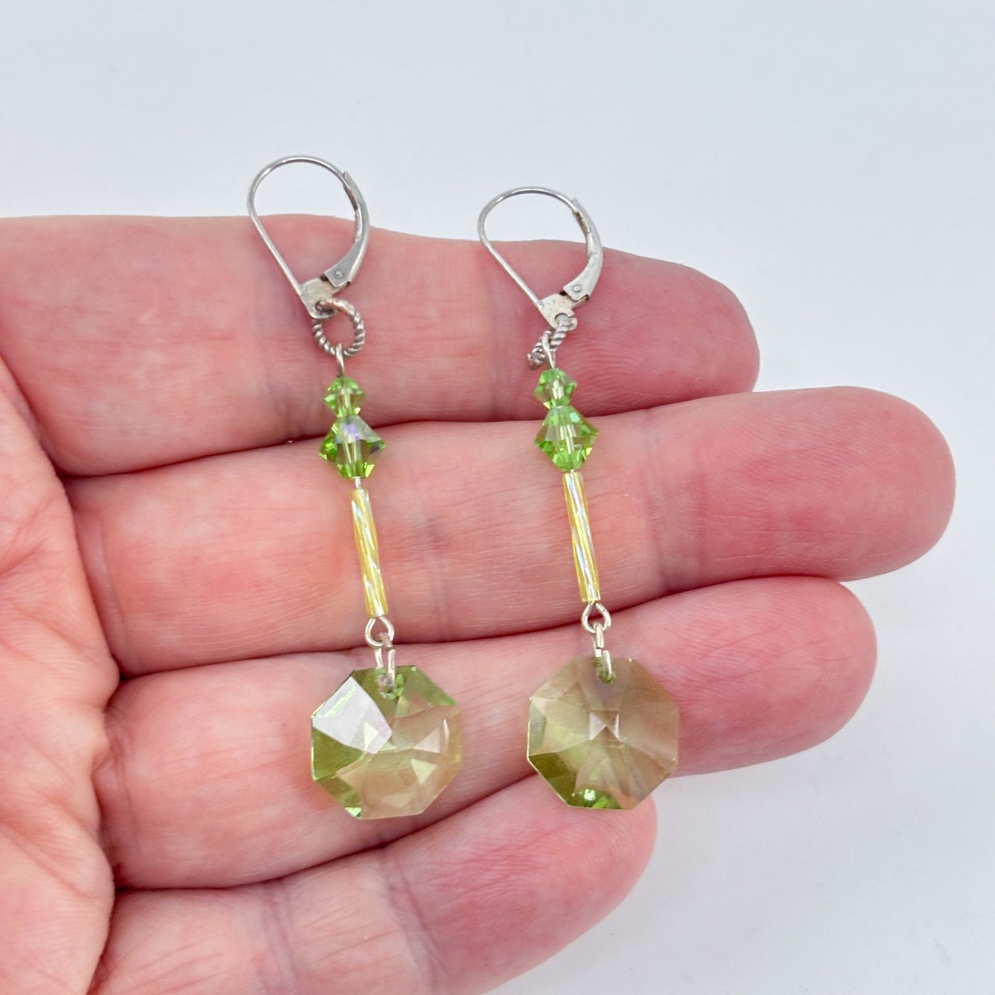 Vintage Sterling Silver 925 Green Crystal Drop Earrings
