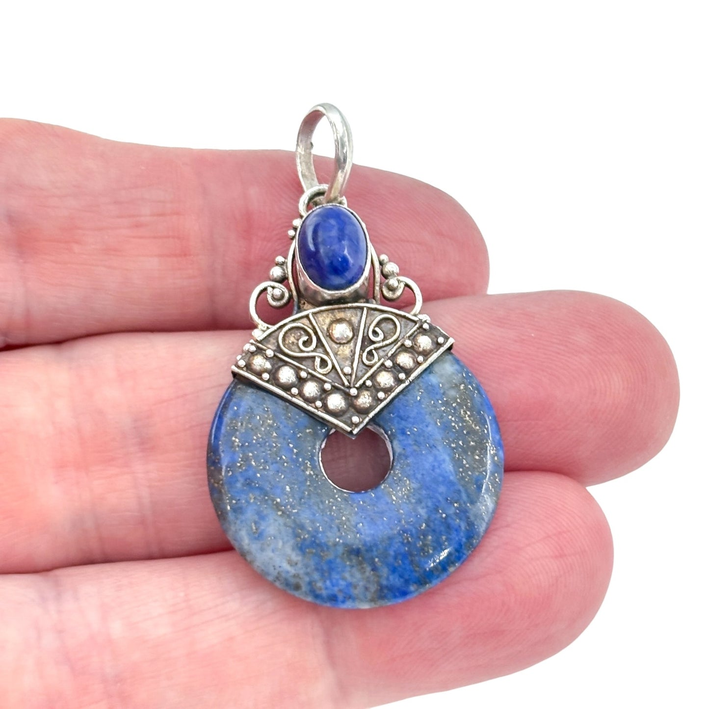 Vintage Sterling Silver 925 Lapis Lazuli Donut Pendant