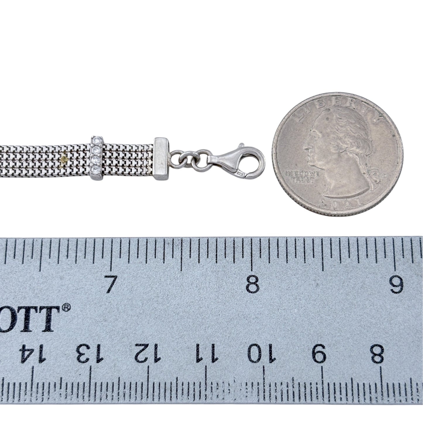 Vintage Sterling Silver 925 Cubic Zirconia Mesh Bracelet 7-8"
