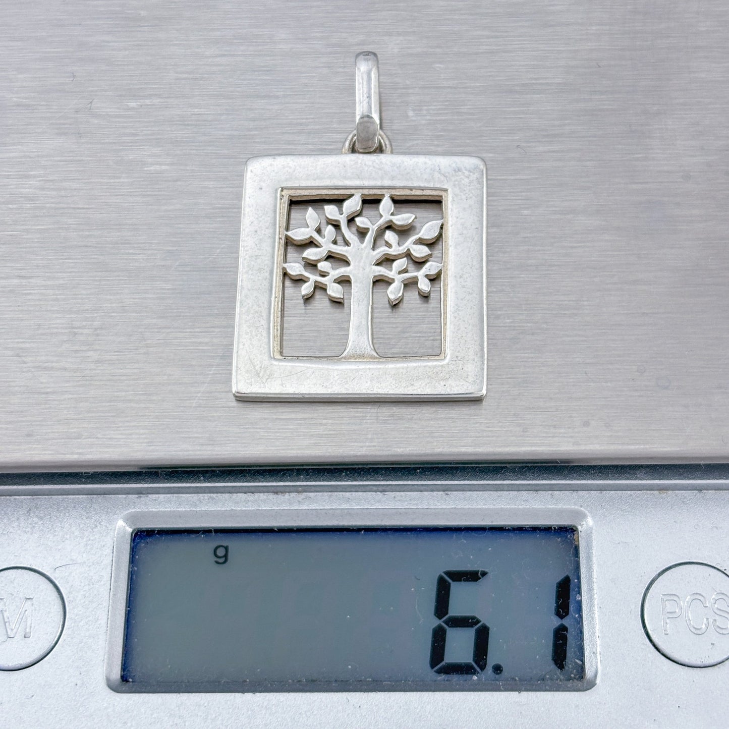 Vintage Sterling Silver 925 Tree of Life Square Pendant